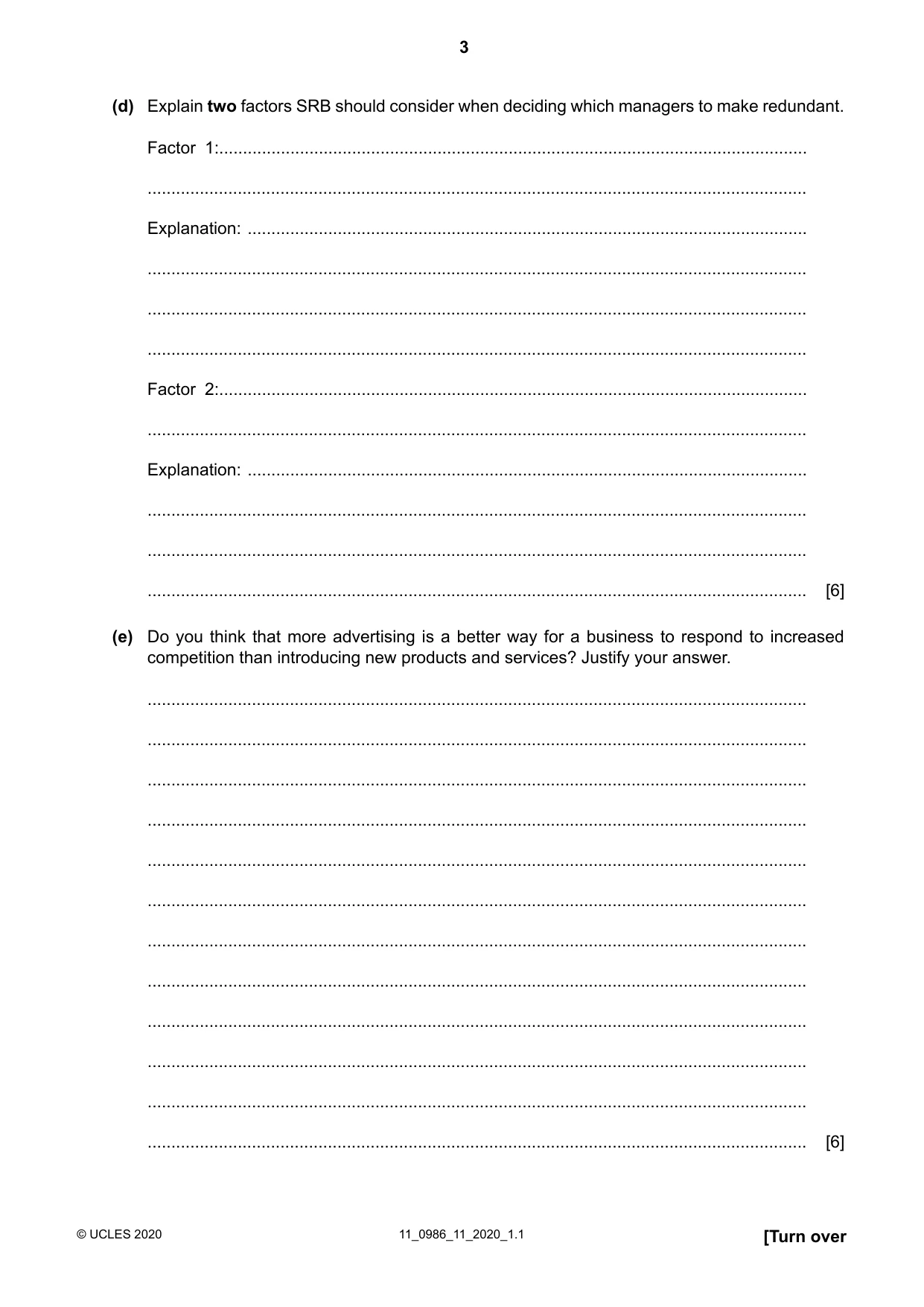 Cambridge IGCSE Business Studies (9-1) 0986 2020 Oct/Nov Paper 1 · Variant 1 question paper, page 3 of 12