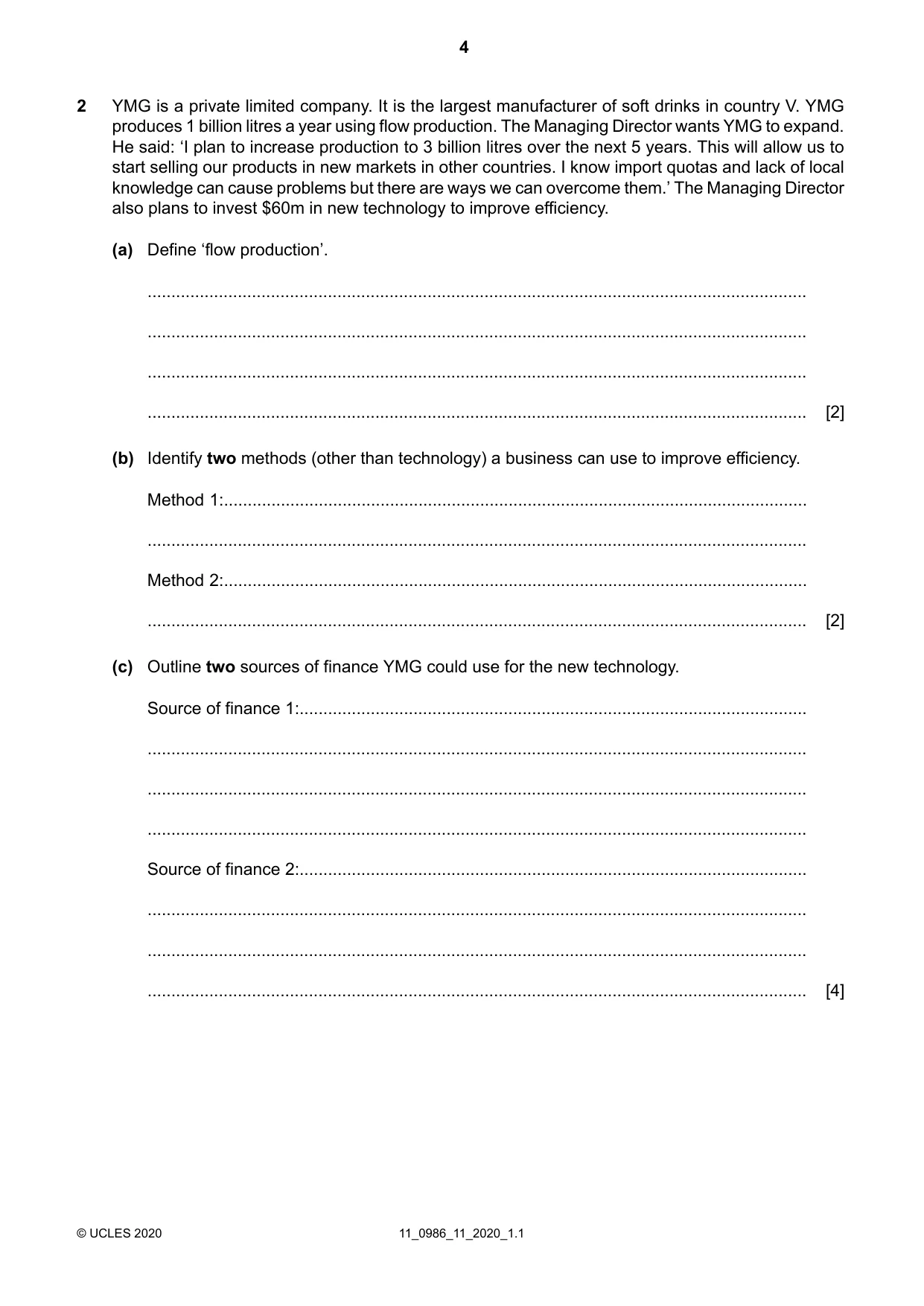 Cambridge IGCSE Business Studies (9-1) 0986 2020 Oct/Nov Paper 1 · Variant 1 question paper, page 4 of 12