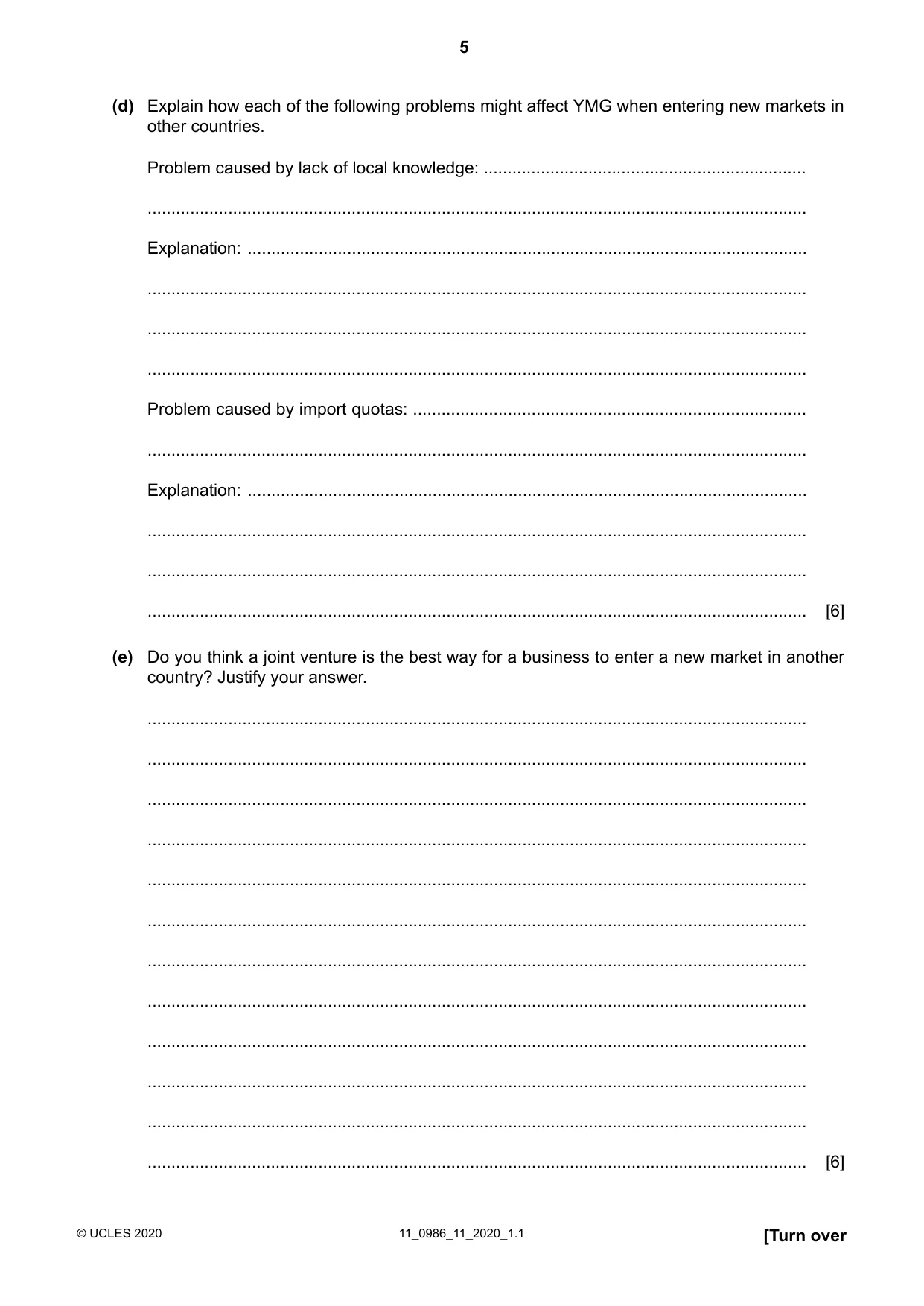 Cambridge IGCSE Business Studies (9-1) 0986 2020 Oct/Nov Paper 1 · Variant 1 question paper, page 5 of 12