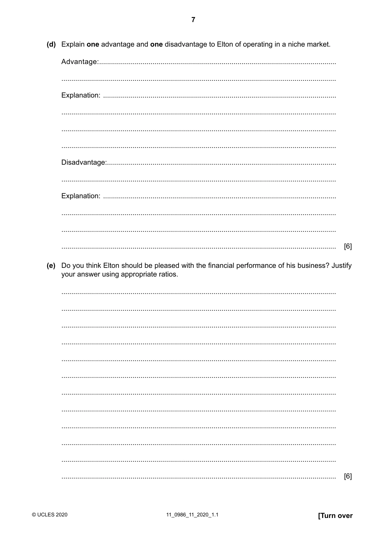 Cambridge IGCSE Business Studies (9-1) 0986 2020 Oct/Nov Paper 1 · Variant 1 question paper, page 7 of 12