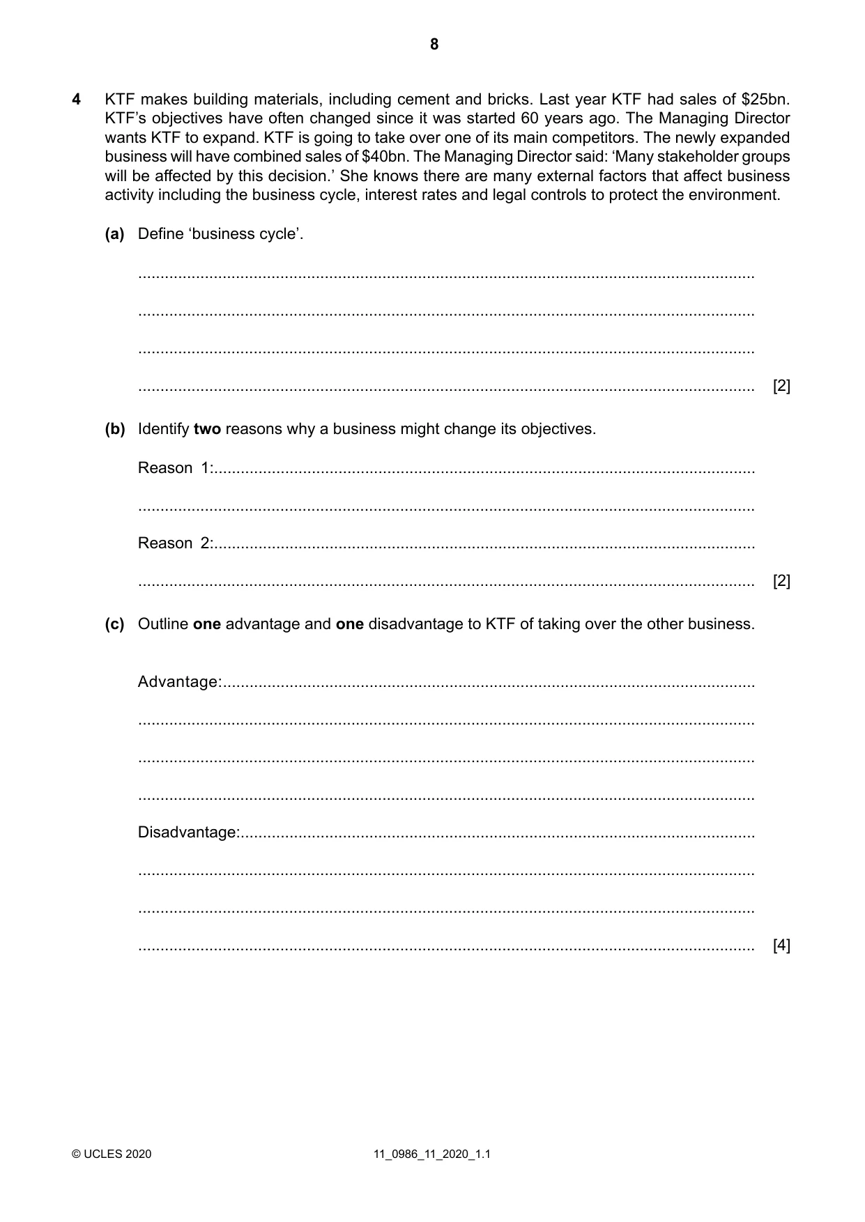Cambridge IGCSE Business Studies (9-1) 0986 2020 Oct/Nov Paper 1 · Variant 1 question paper, page 8 of 12