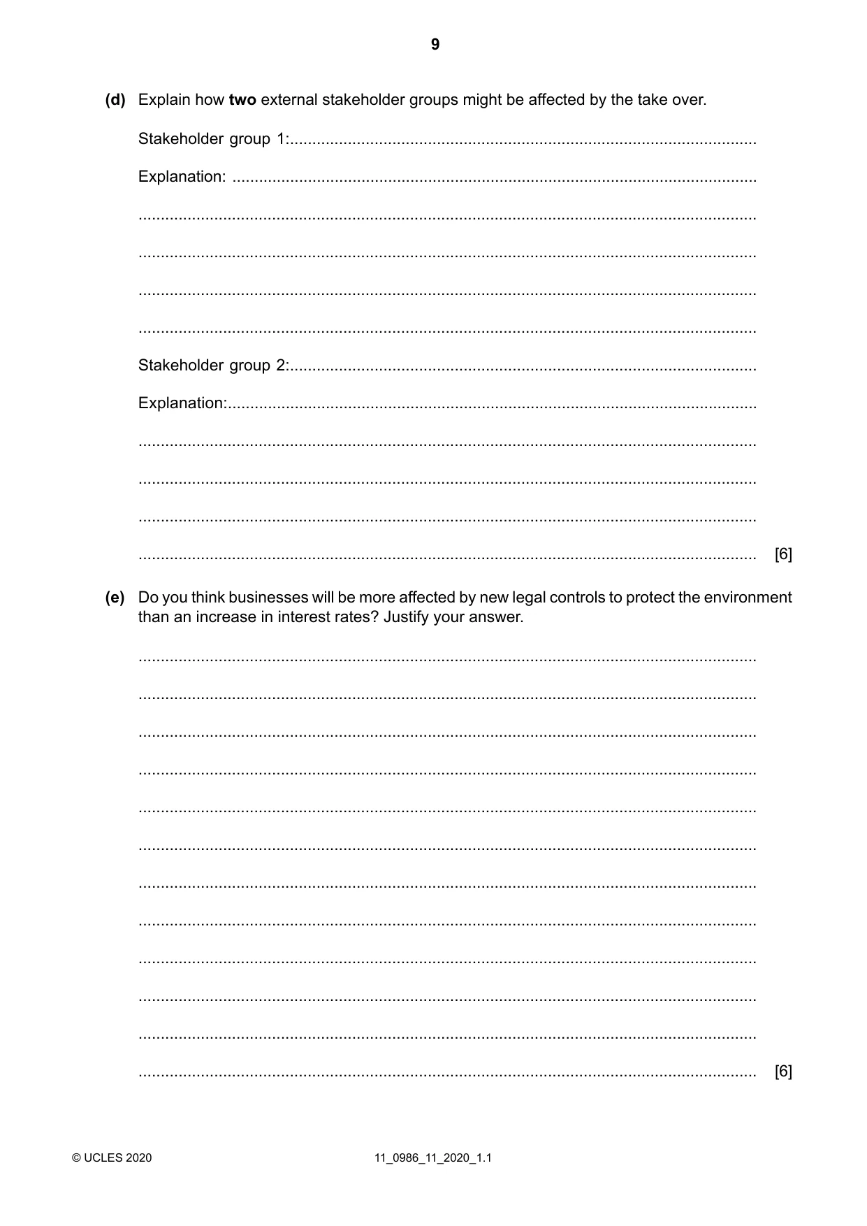 Cambridge IGCSE Business Studies (9-1) 0986 2020 Oct/Nov Paper 1 · Variant 1 question paper, page 9 of 12
