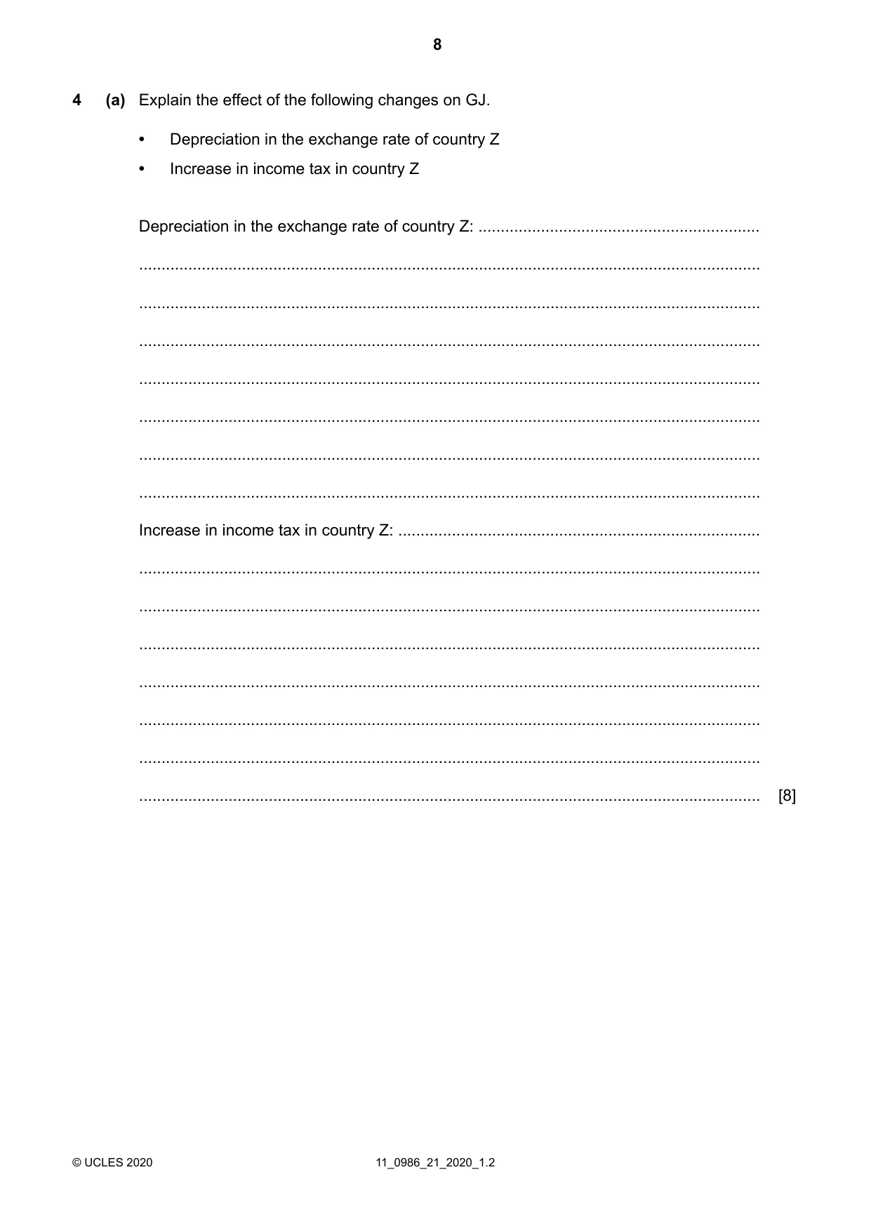 Cambridge IGCSE Business Studies (9-1) 0986 2020 Oct/Nov Paper 2 · Variant 1 question paper, page 8 of 12
