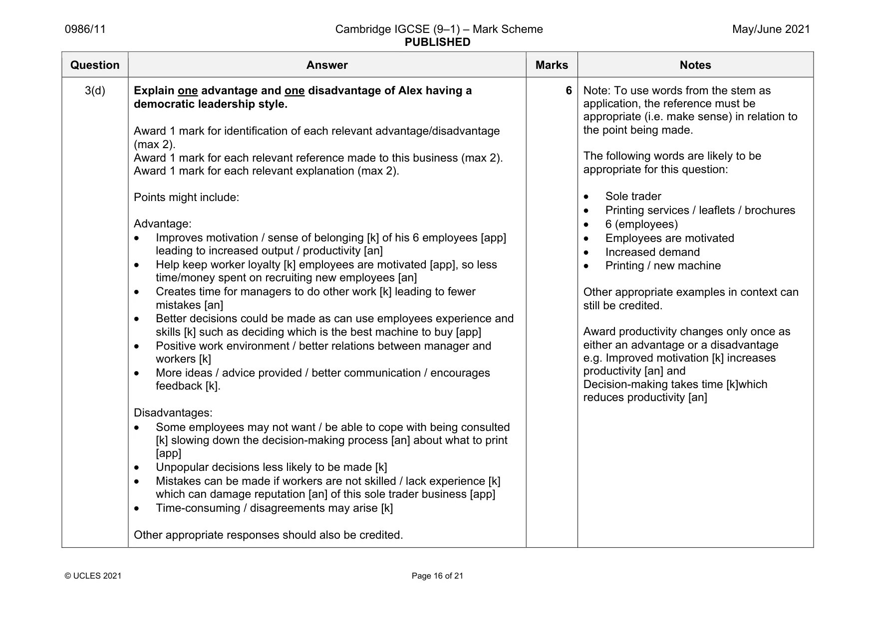 Mark scheme, page 16 of 21