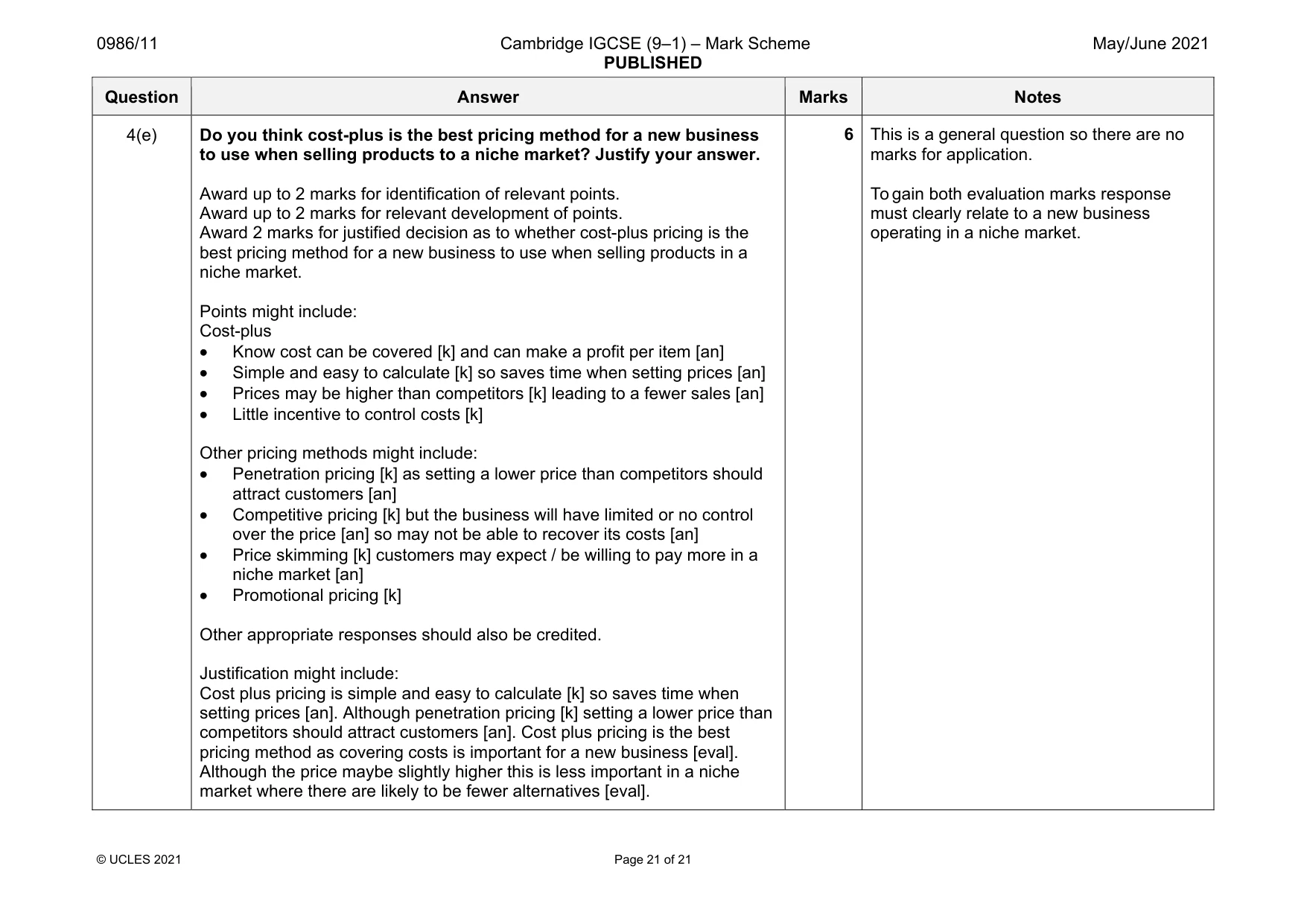 Mark scheme, page 21 of 21