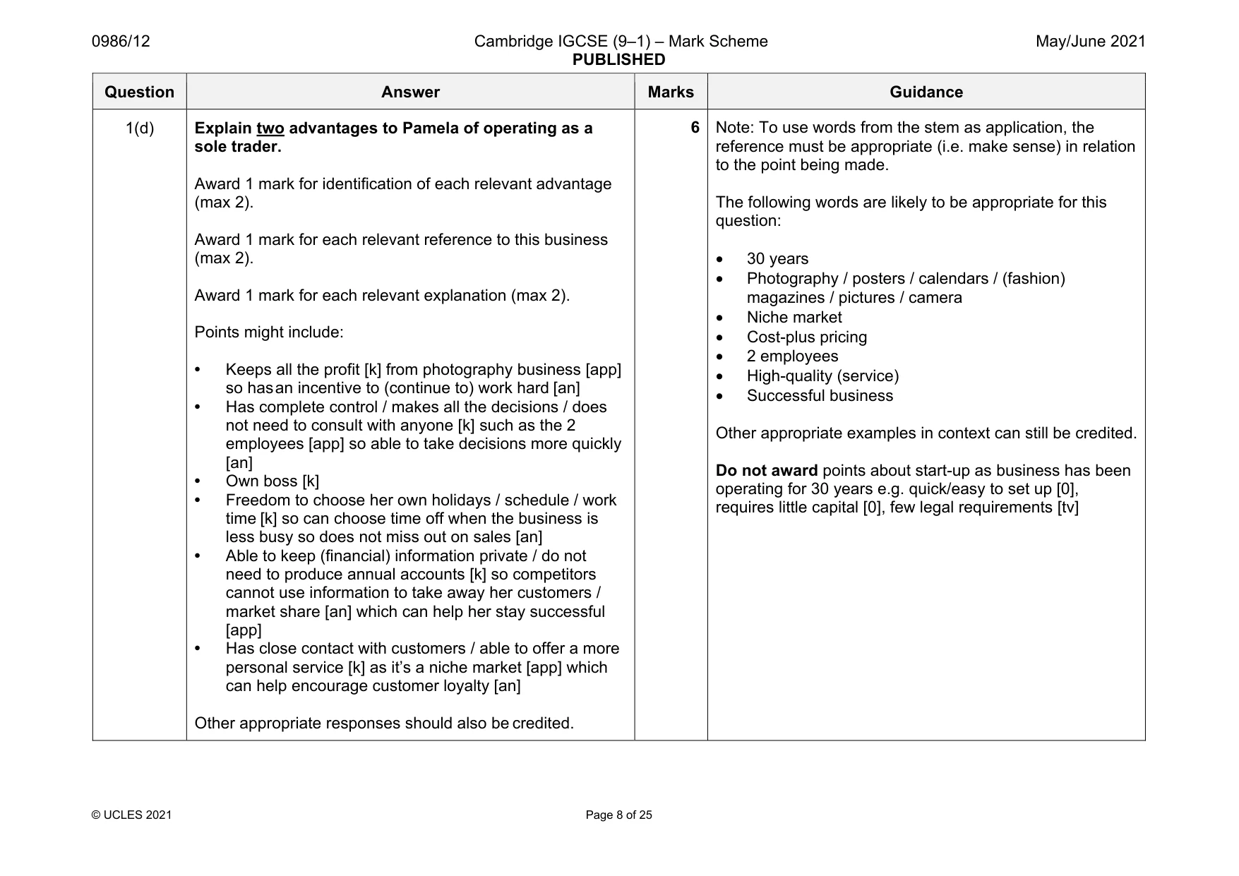 Mark scheme, page 8 of 25