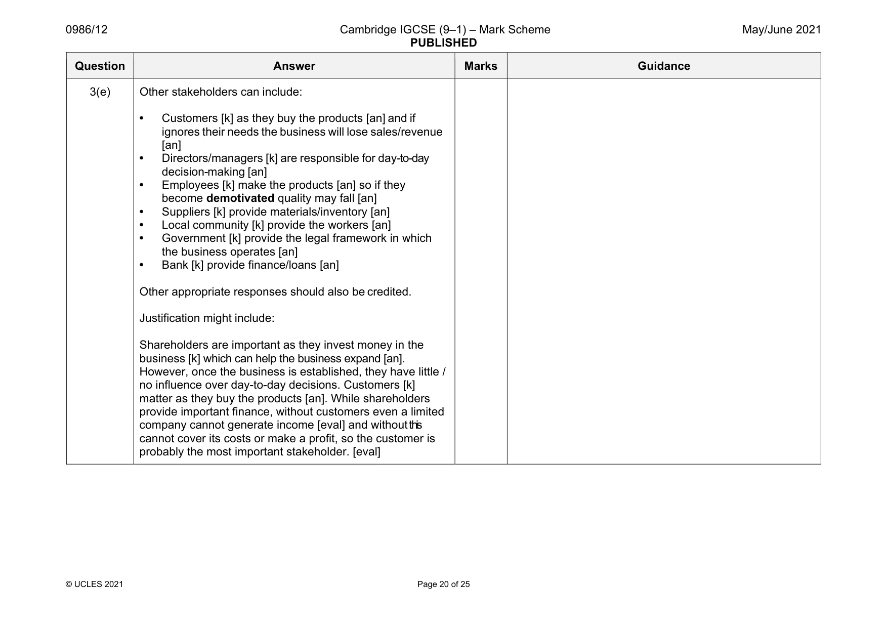 Mark scheme, page 20 of 25