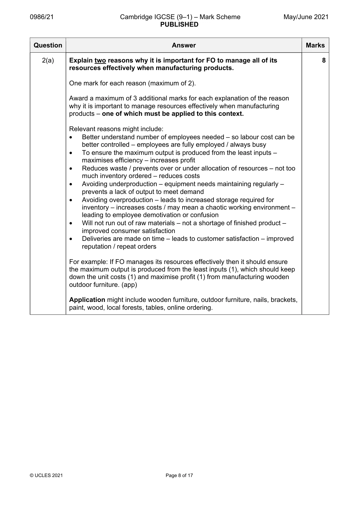 Mark scheme, page 8 of 17