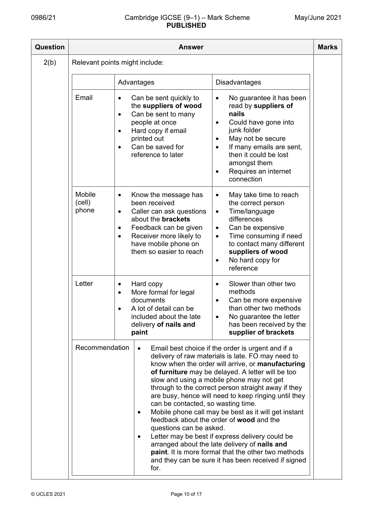 Mark scheme, page 10 of 17