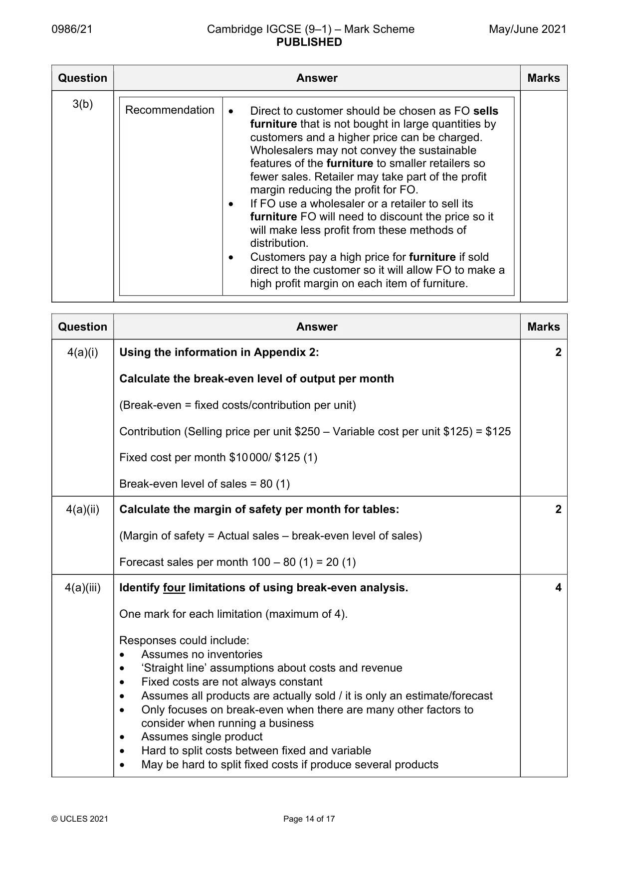 Mark scheme, page 14 of 17