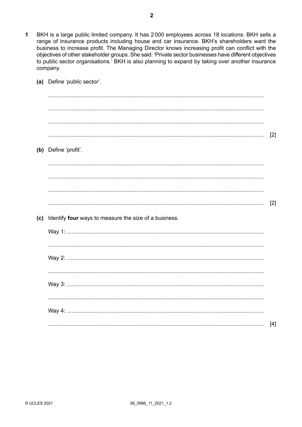 Cambridge IGCSE Business Studies (9-1) 0986 2021 May/June Paper 1 · Variant 1 question paper, page 2 of 12