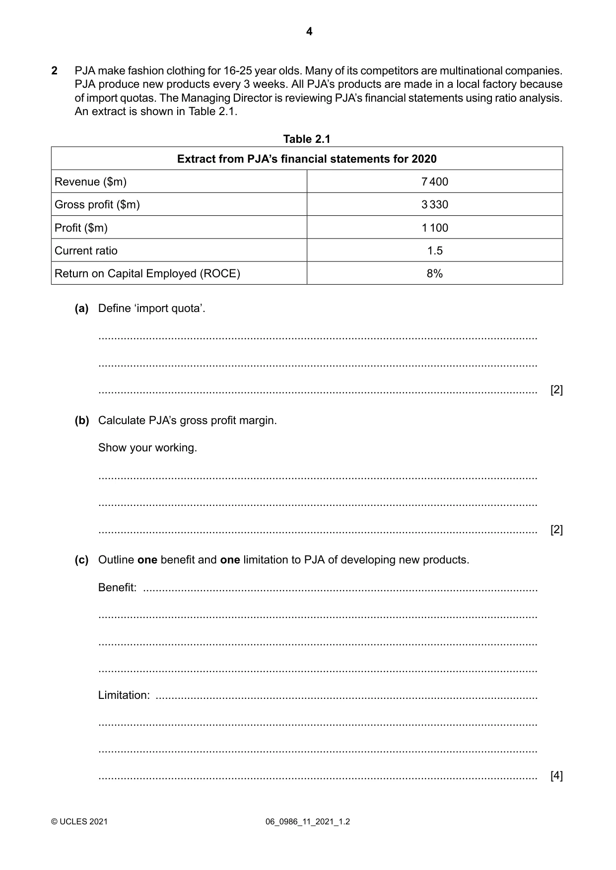 Cambridge IGCSE Business Studies (9-1) 0986 2021 May/June Paper 1 · Variant 1 question paper, page 4 of 12