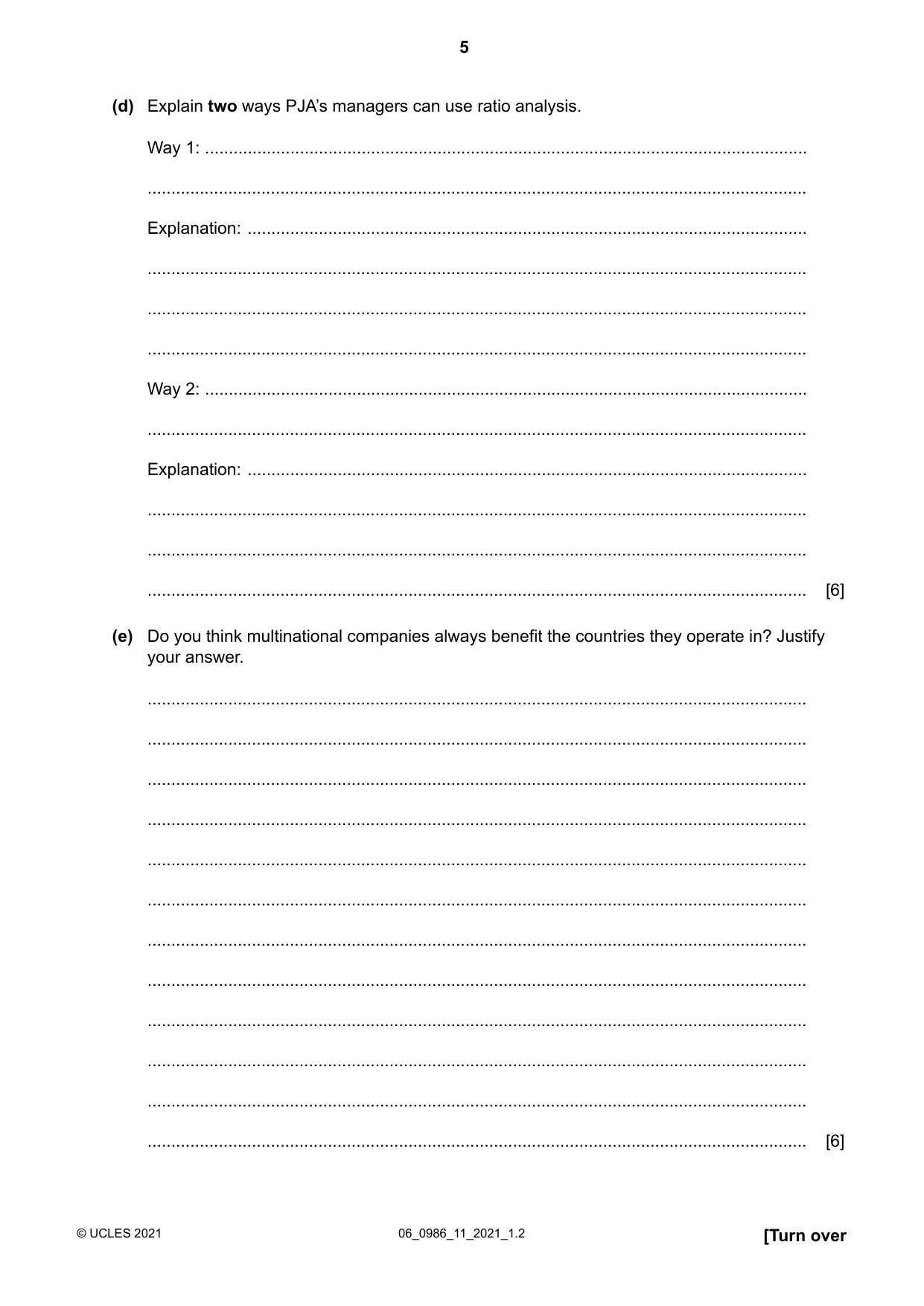 Cambridge IGCSE Business Studies (9-1) 0986 2021 May/June Paper 1 · Variant 1 question paper, page 5 of 12