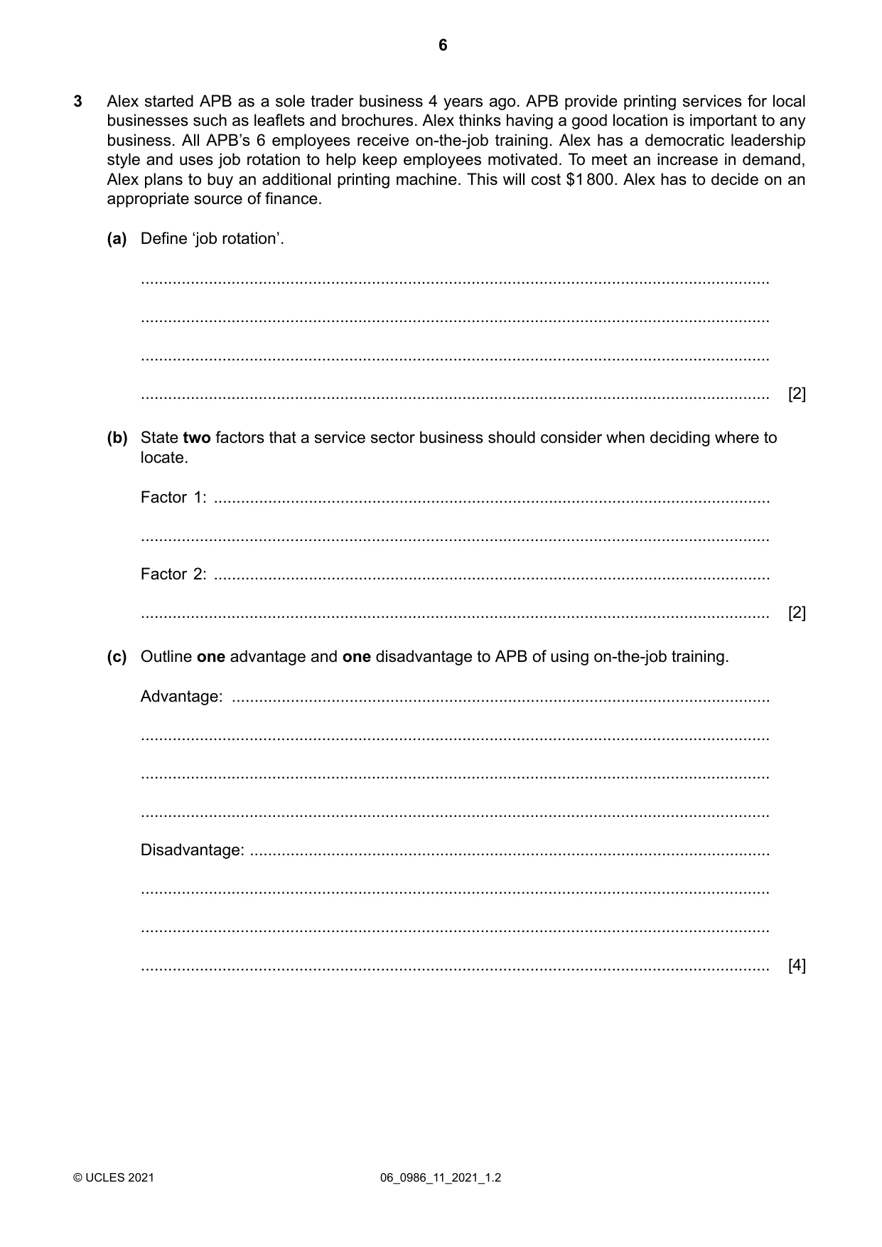 Cambridge IGCSE Business Studies (9-1) 0986 2021 May/June Paper 1 · Variant 1 question paper, page 6 of 12