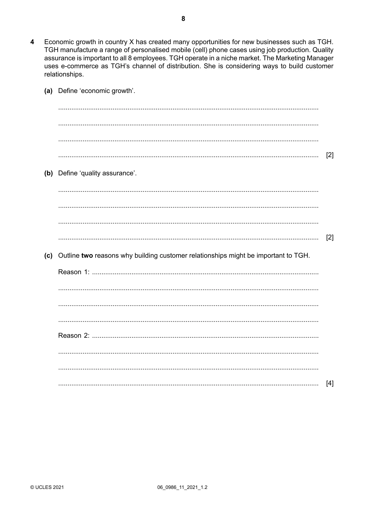 Cambridge IGCSE Business Studies (9-1) 0986 2021 May/June Paper 1 · Variant 1 question paper, page 8 of 12