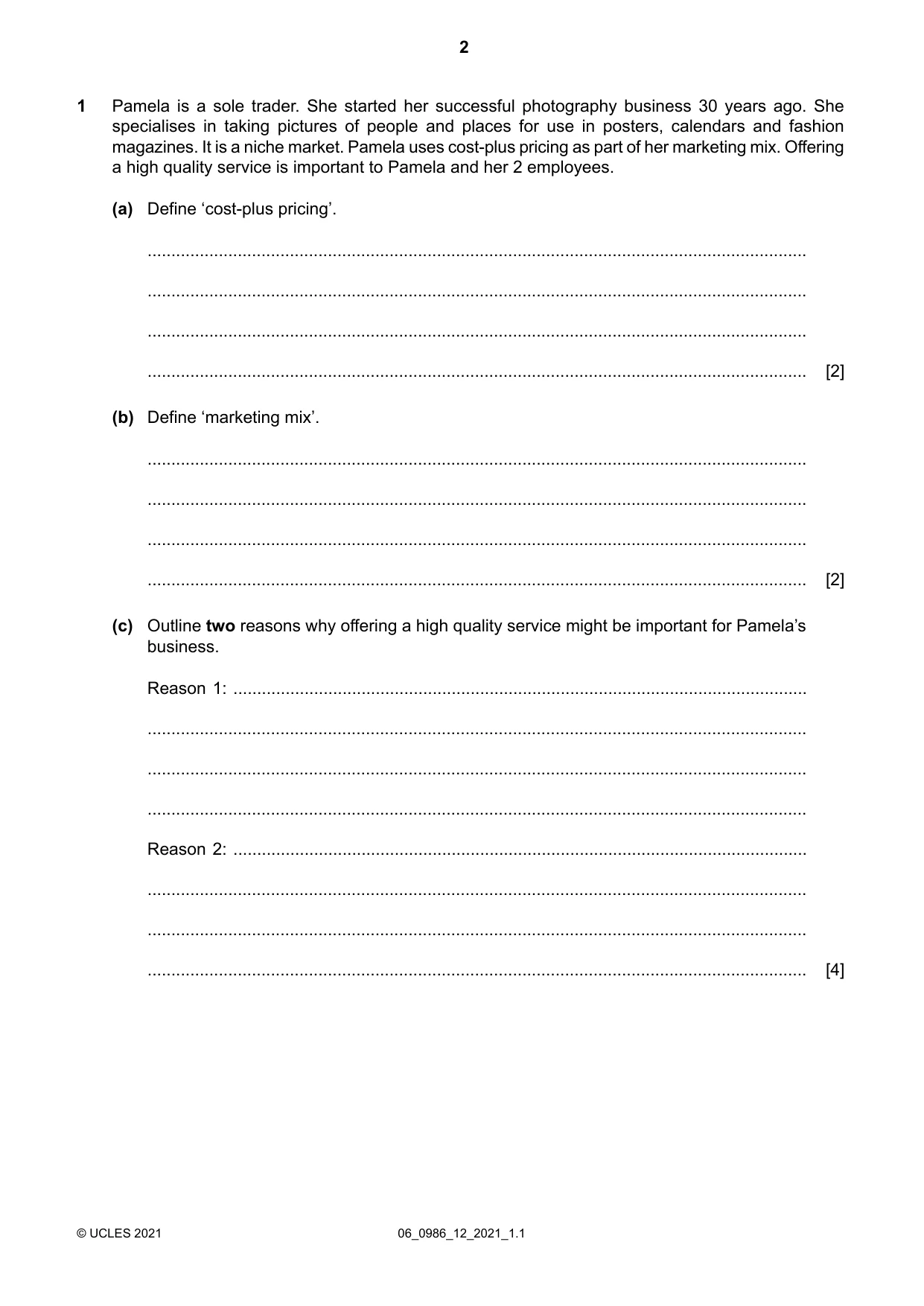 Cambridge IGCSE Business Studies (9-1) 0986 2021 May/June Paper 1 · Variant 2 question paper, page 2 of 12