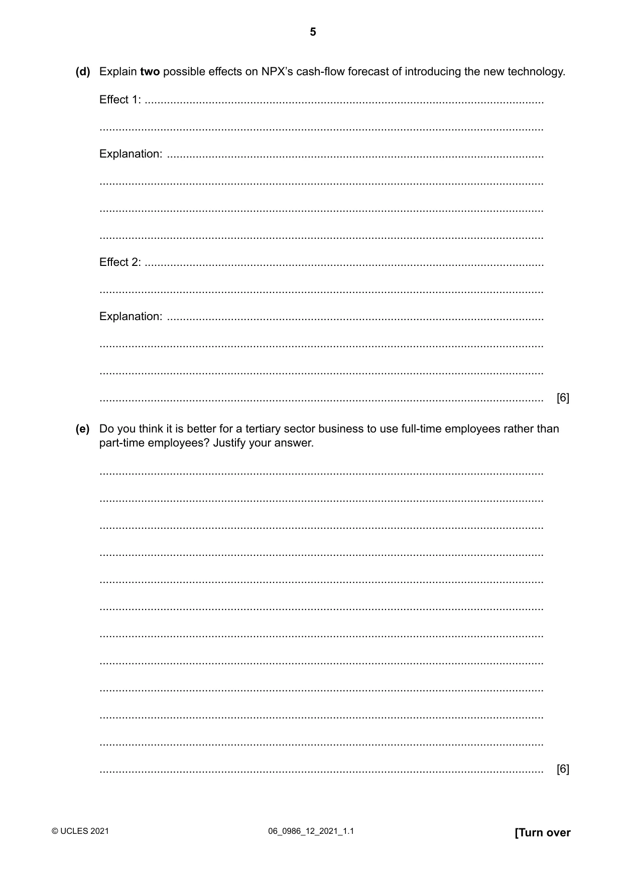 Cambridge IGCSE Business Studies (9-1) 0986 2021 May/June Paper 1 · Variant 2 question paper, page 5 of 12