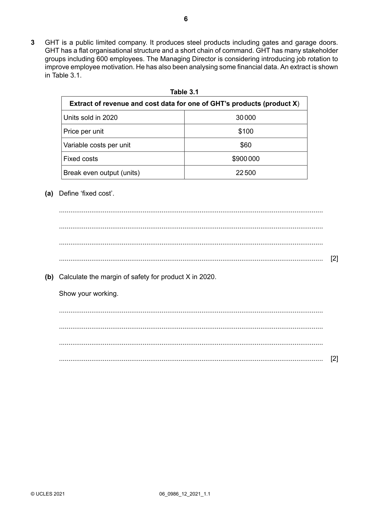Cambridge IGCSE Business Studies (9-1) 0986 2021 May/June Paper 1 · Variant 2 question paper, page 6 of 12