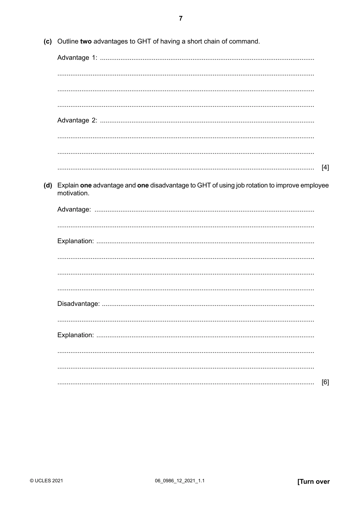 Cambridge IGCSE Business Studies (9-1) 0986 2021 May/June Paper 1 · Variant 2 question paper, page 7 of 12