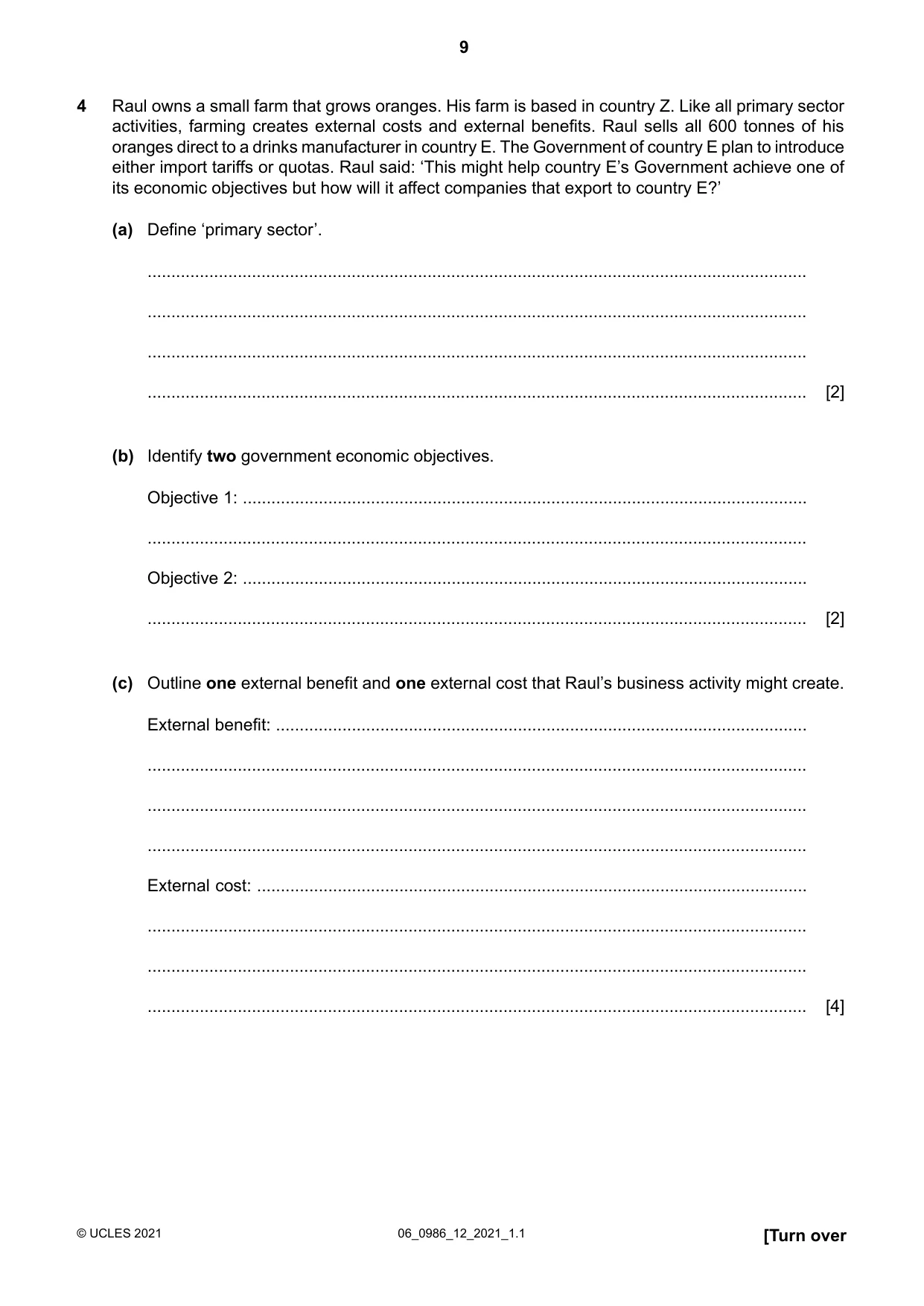 Cambridge IGCSE Business Studies (9-1) 0986 2021 May/June Paper 1 · Variant 2 question paper, page 9 of 12