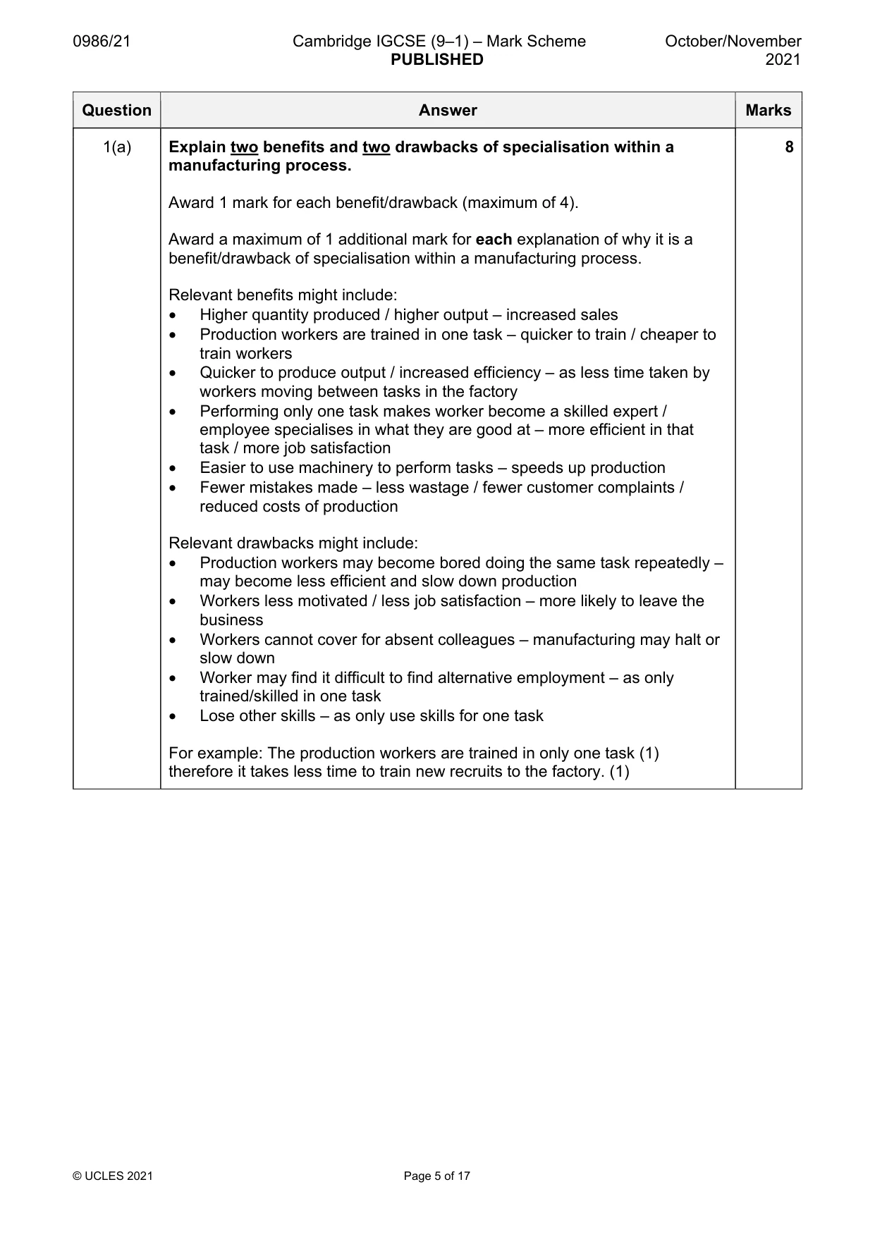 Mark scheme, page 5 of 17
