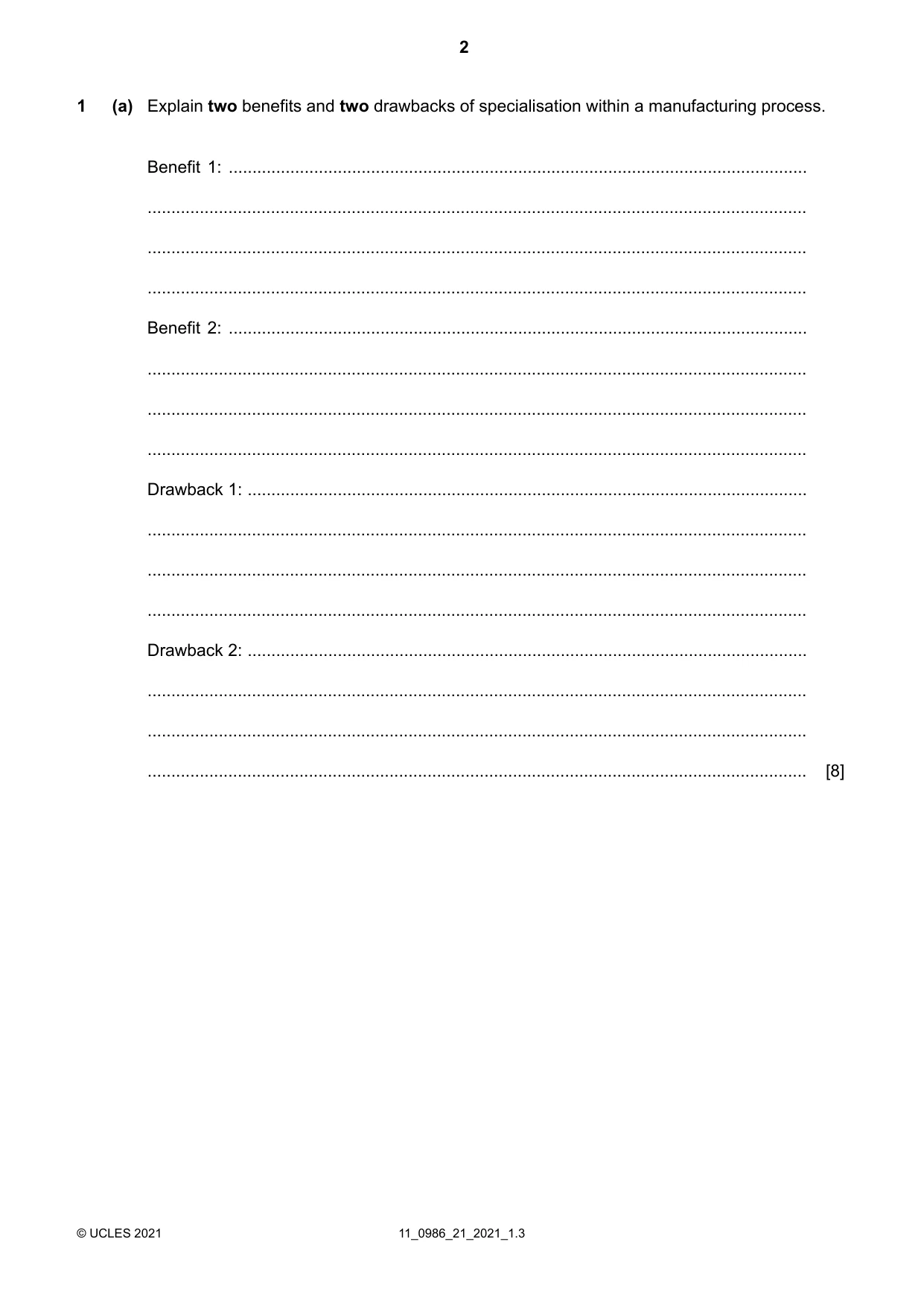 Cambridge IGCSE Business Studies (9-1) 0986 2021 Oct/Nov Paper 2 · Variant 1 question paper, page 2 of 12