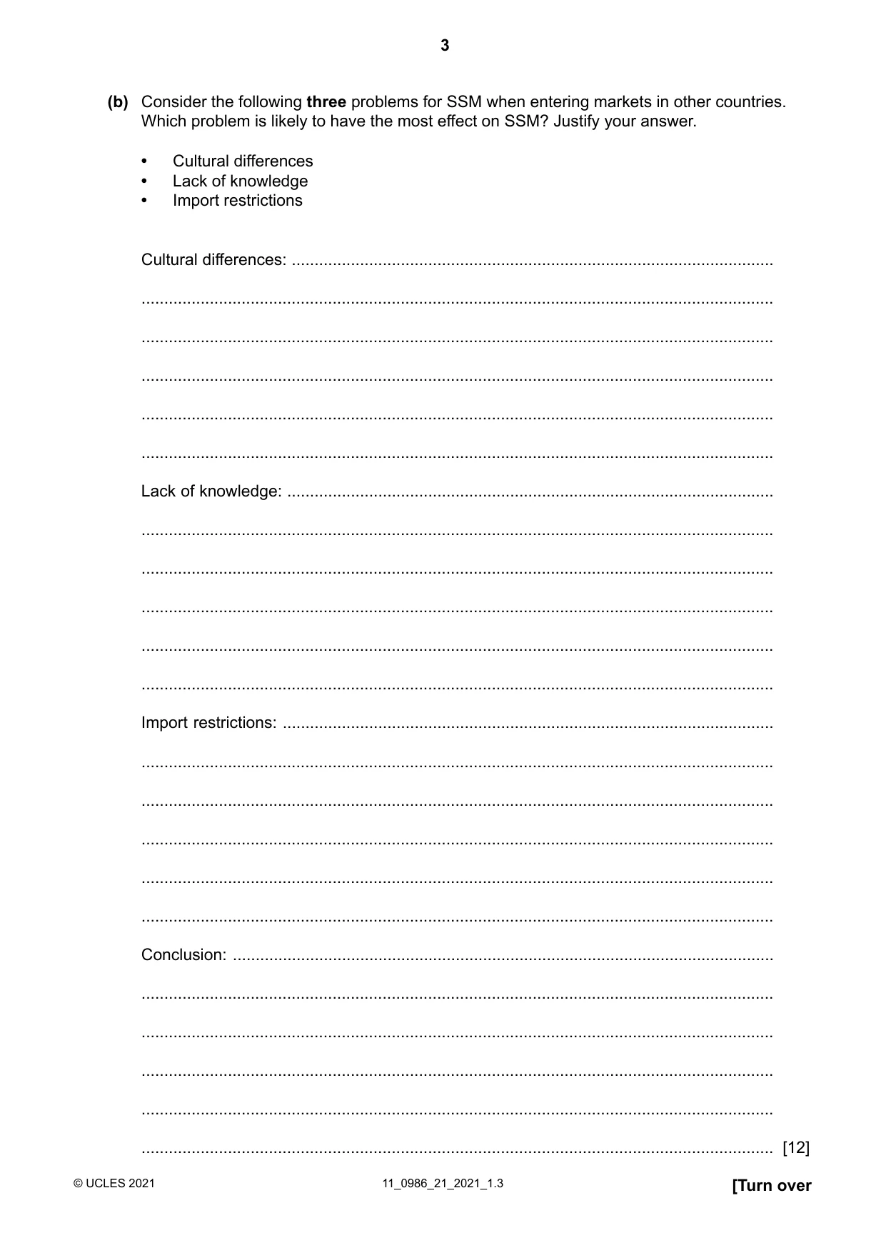 Cambridge IGCSE Business Studies (9-1) 0986 2021 Oct/Nov Paper 2 · Variant 1 question paper, page 3 of 12