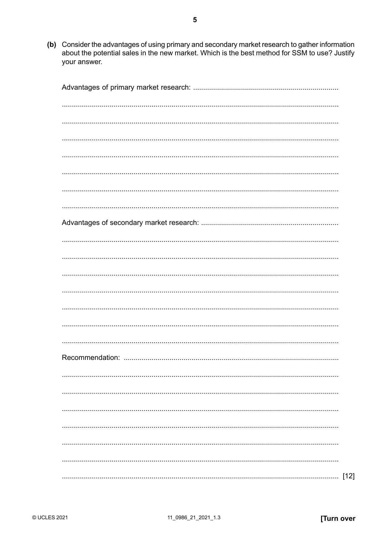 Cambridge IGCSE Business Studies (9-1) 0986 2021 Oct/Nov Paper 2 · Variant 1 question paper, page 5 of 12