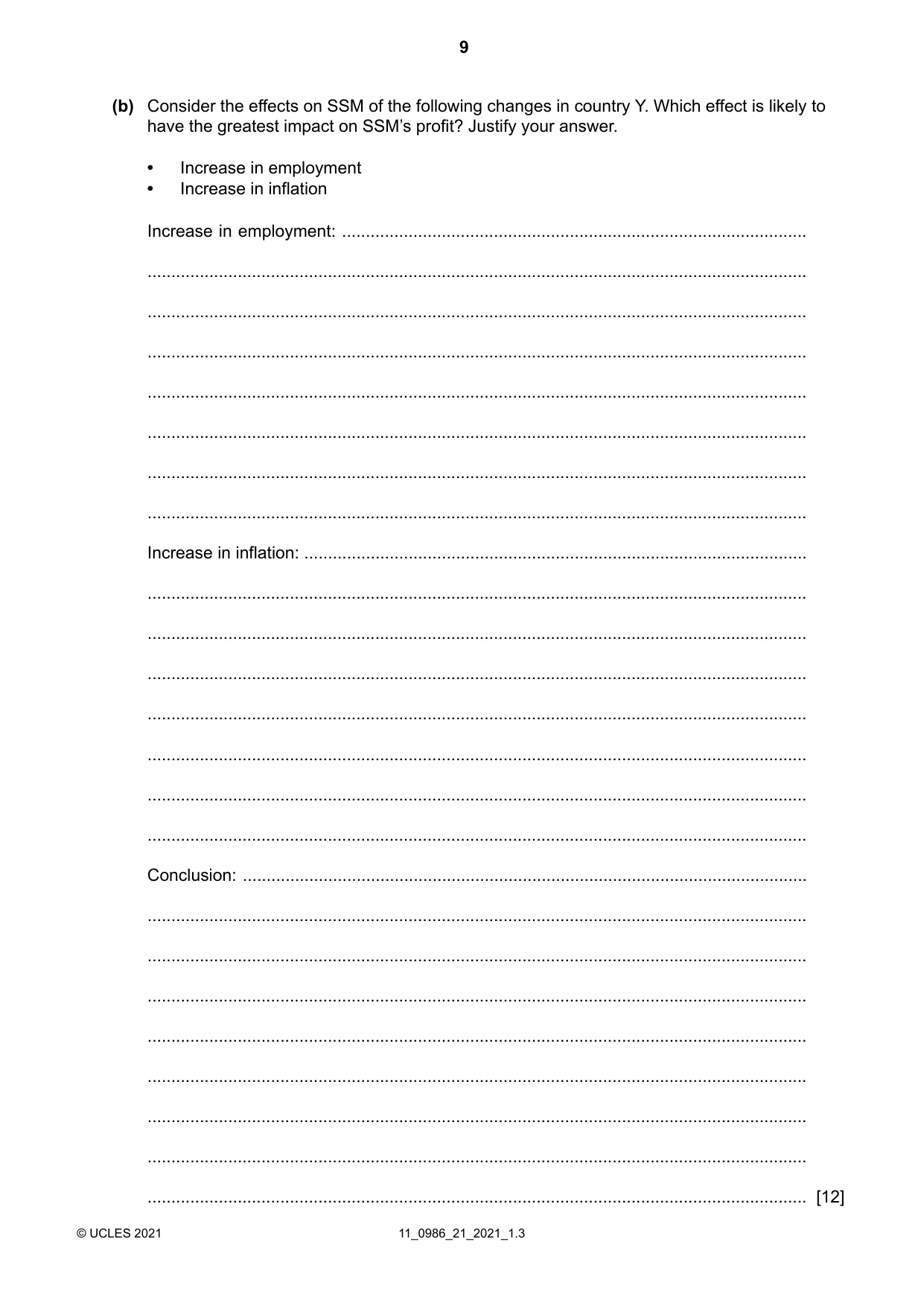 Cambridge IGCSE Business Studies (9-1) 0986 2021 Oct/Nov Paper 2 · Variant 1 question paper, page 9 of 12