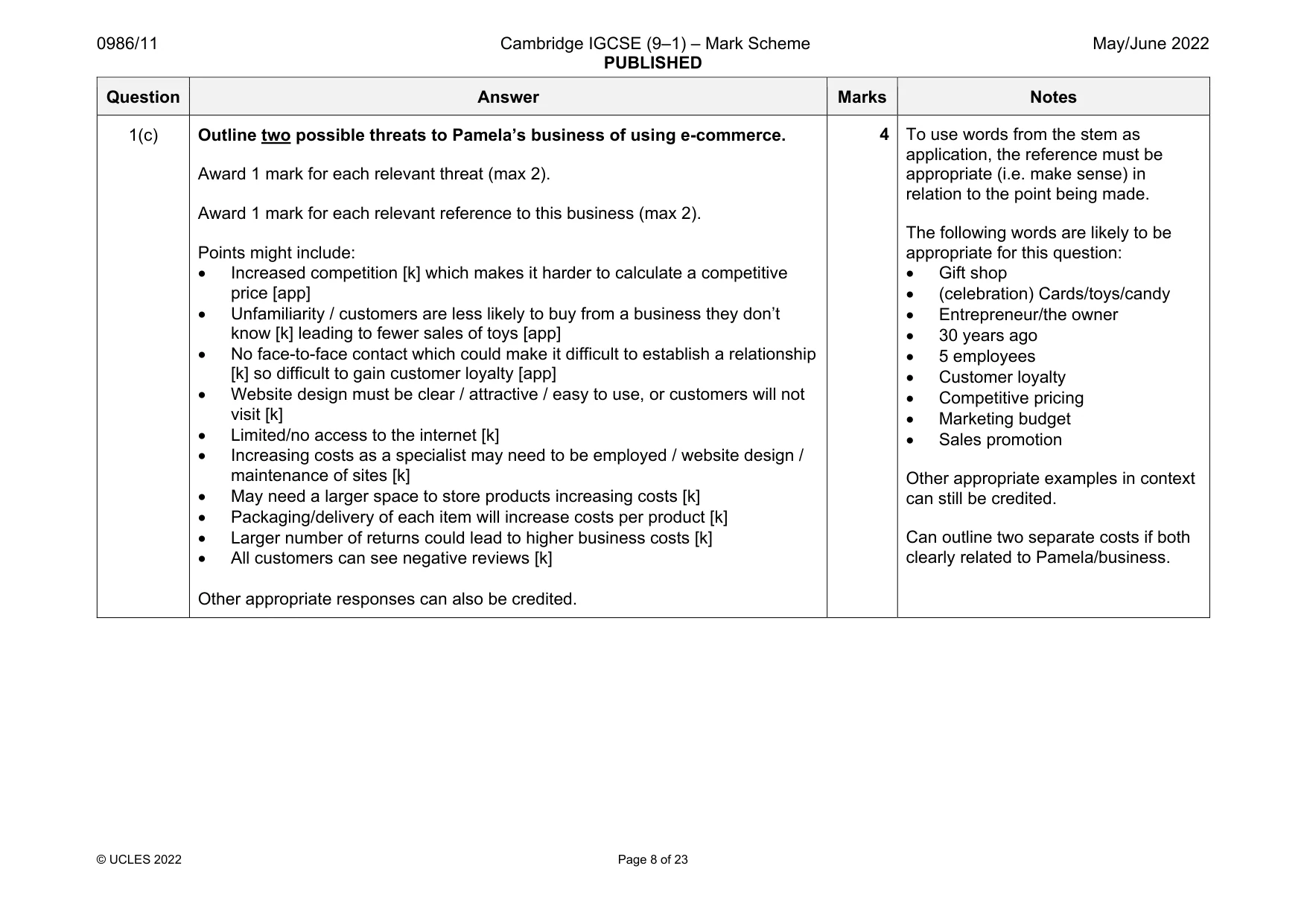 Mark scheme, page 8 of 23