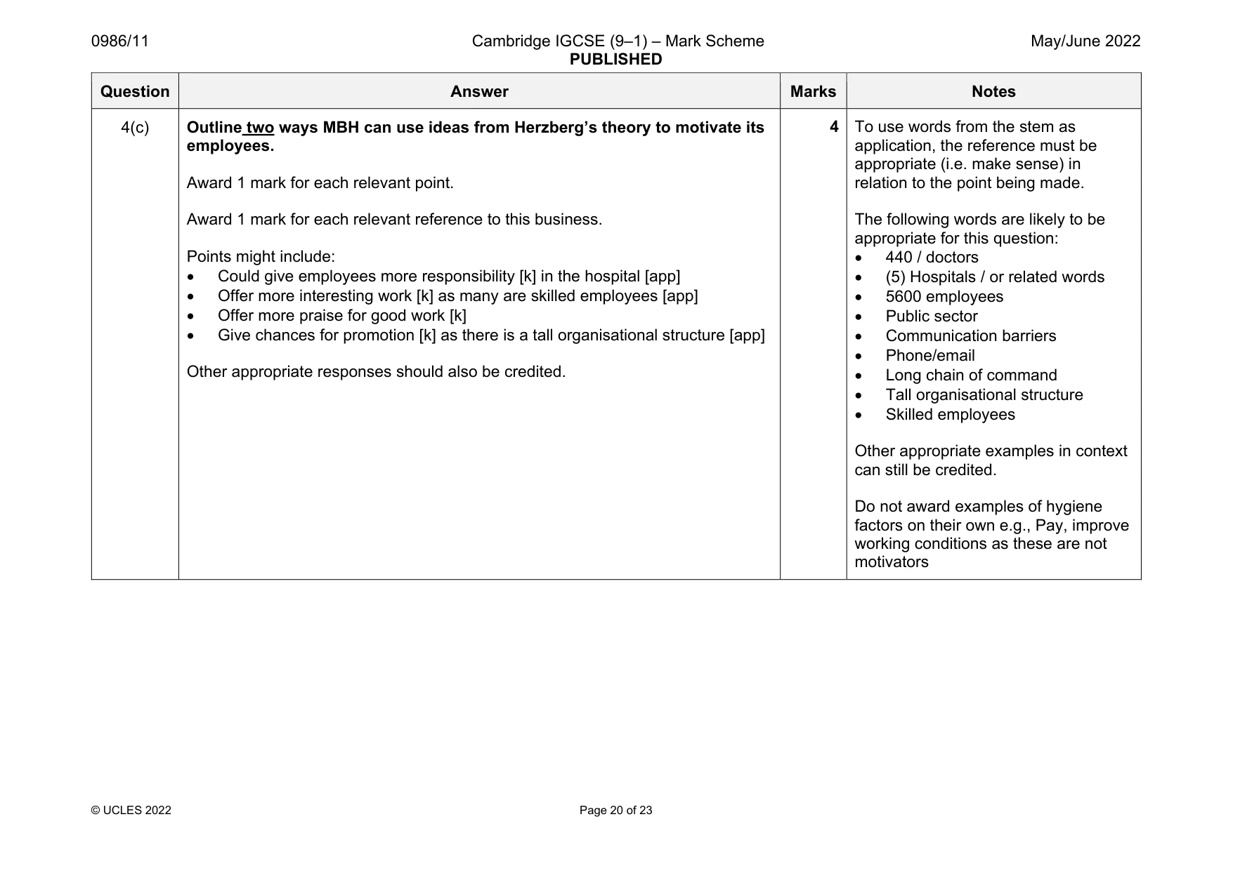 Mark scheme, page 20 of 23