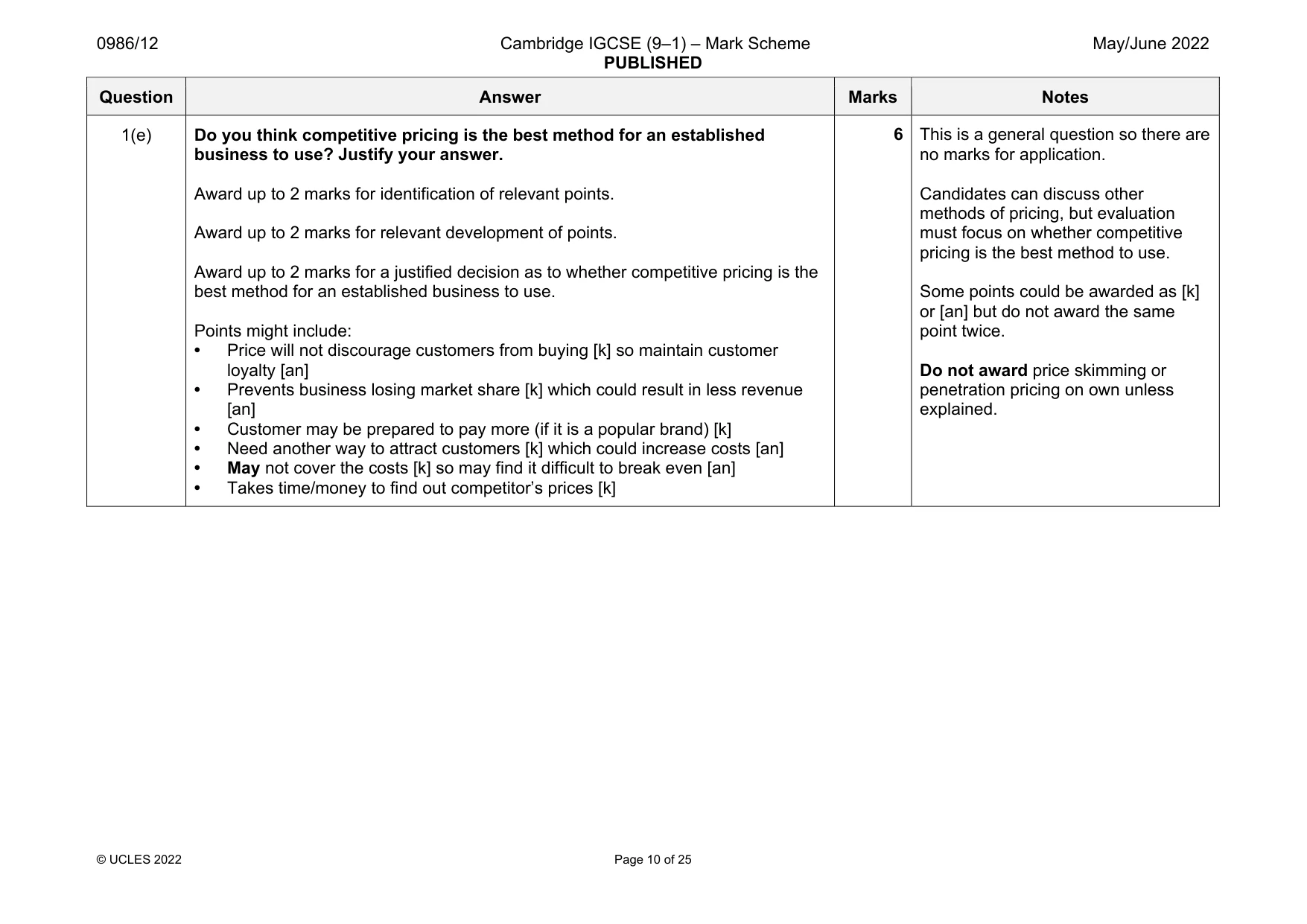 Mark scheme, page 10 of 25
