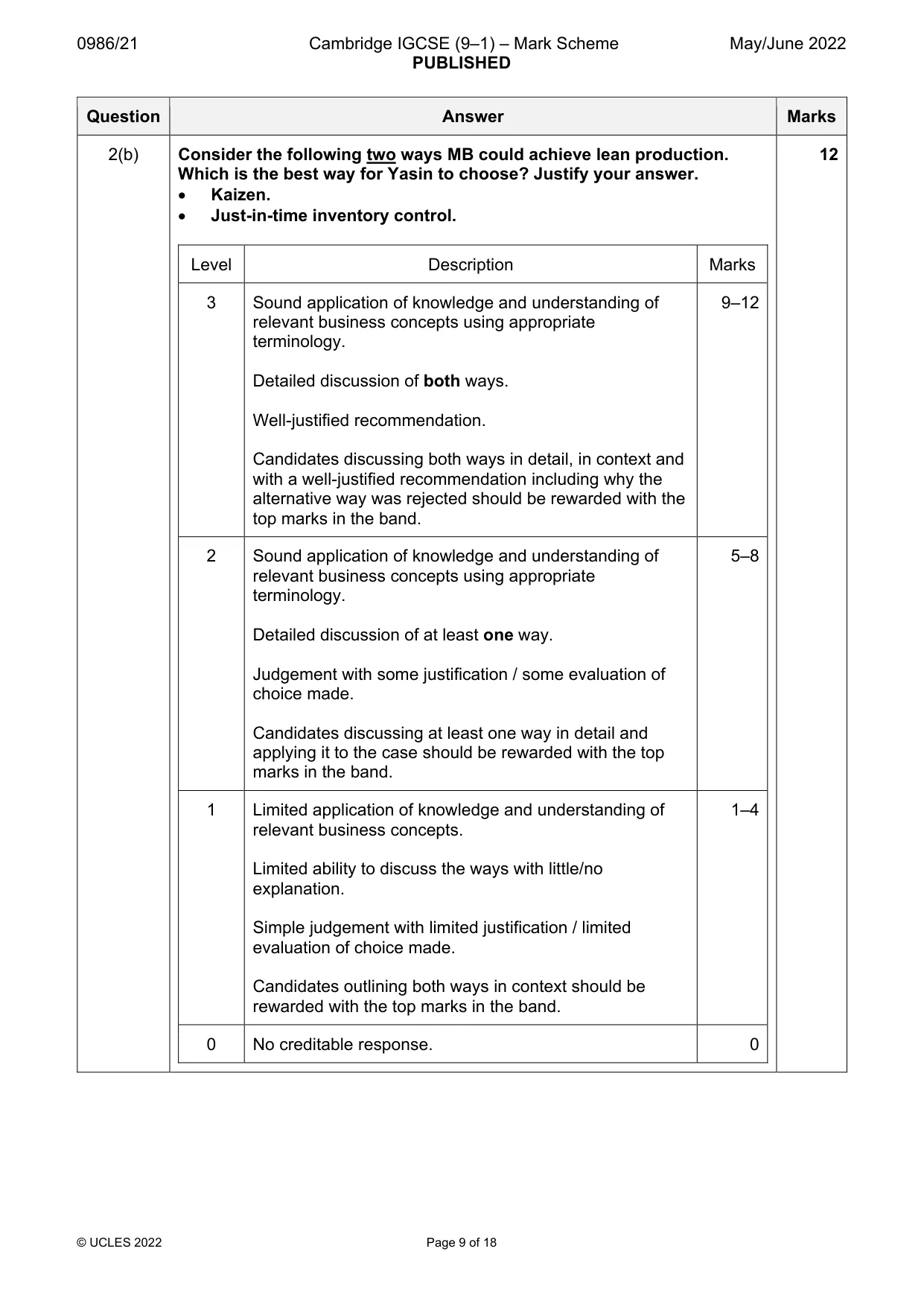 Mark scheme, page 9 of 18