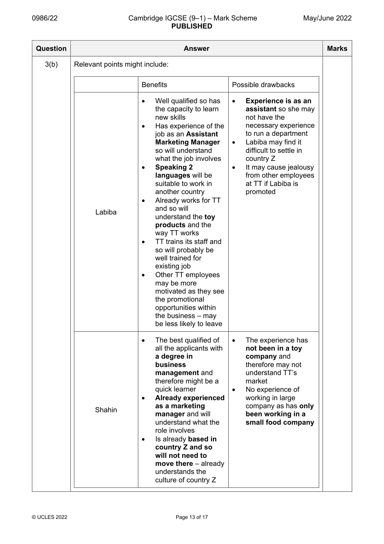 Mark scheme, page 13 of 17