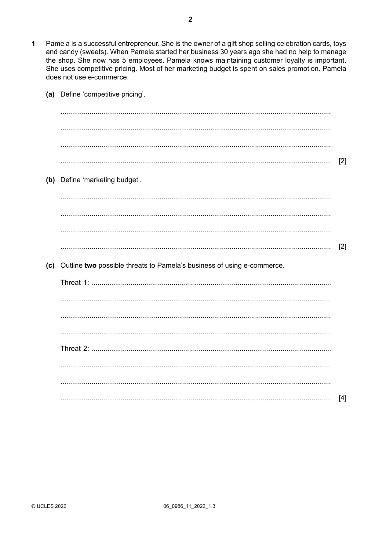 Cambridge IGCSE Business Studies (9-1) 0986 2022 May/June Paper 1 · Variant 1 question paper, page 2 of 12