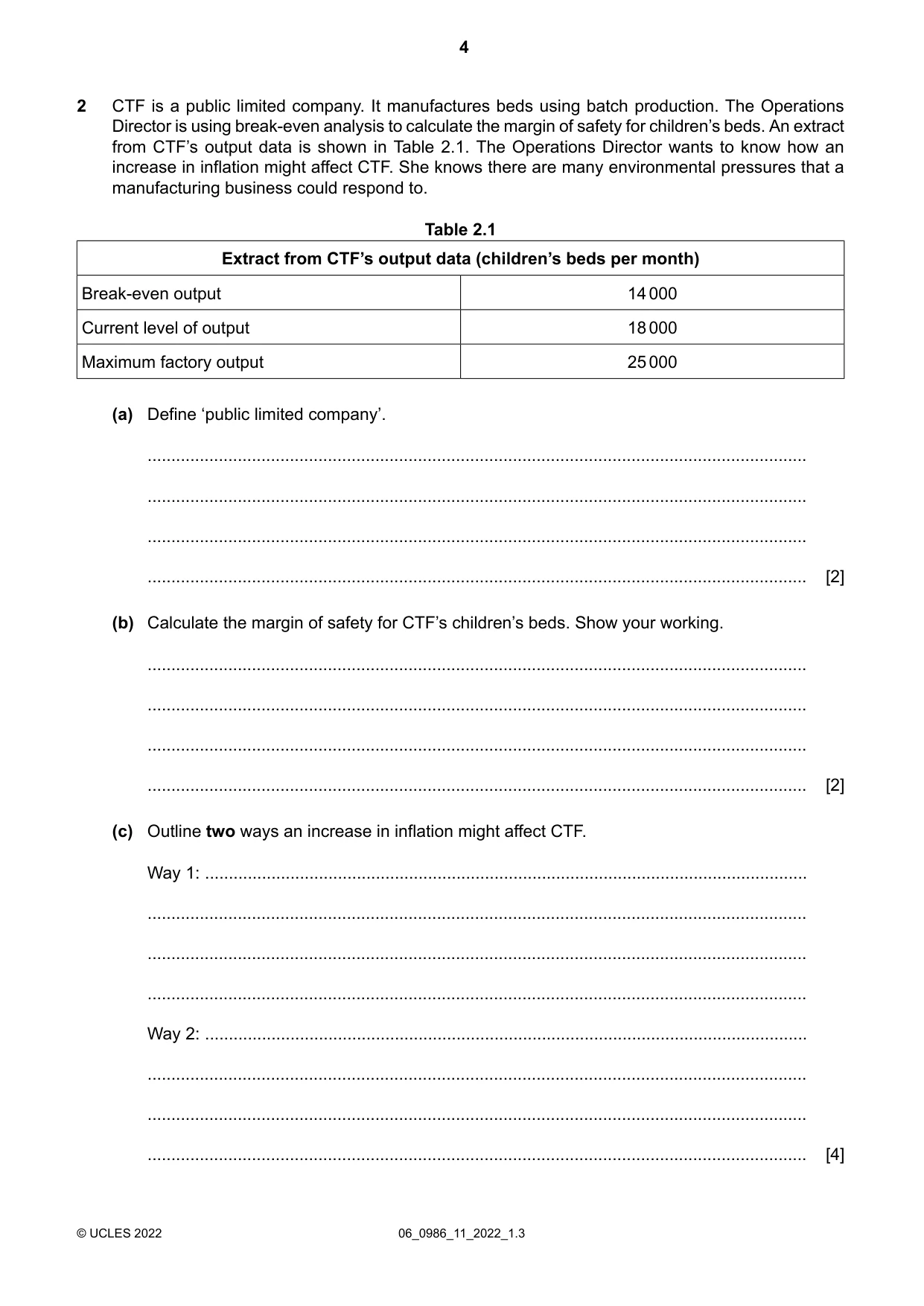 Cambridge IGCSE Business Studies (9-1) 0986 2022 May/June Paper 1 · Variant 1 question paper, page 4 of 12
