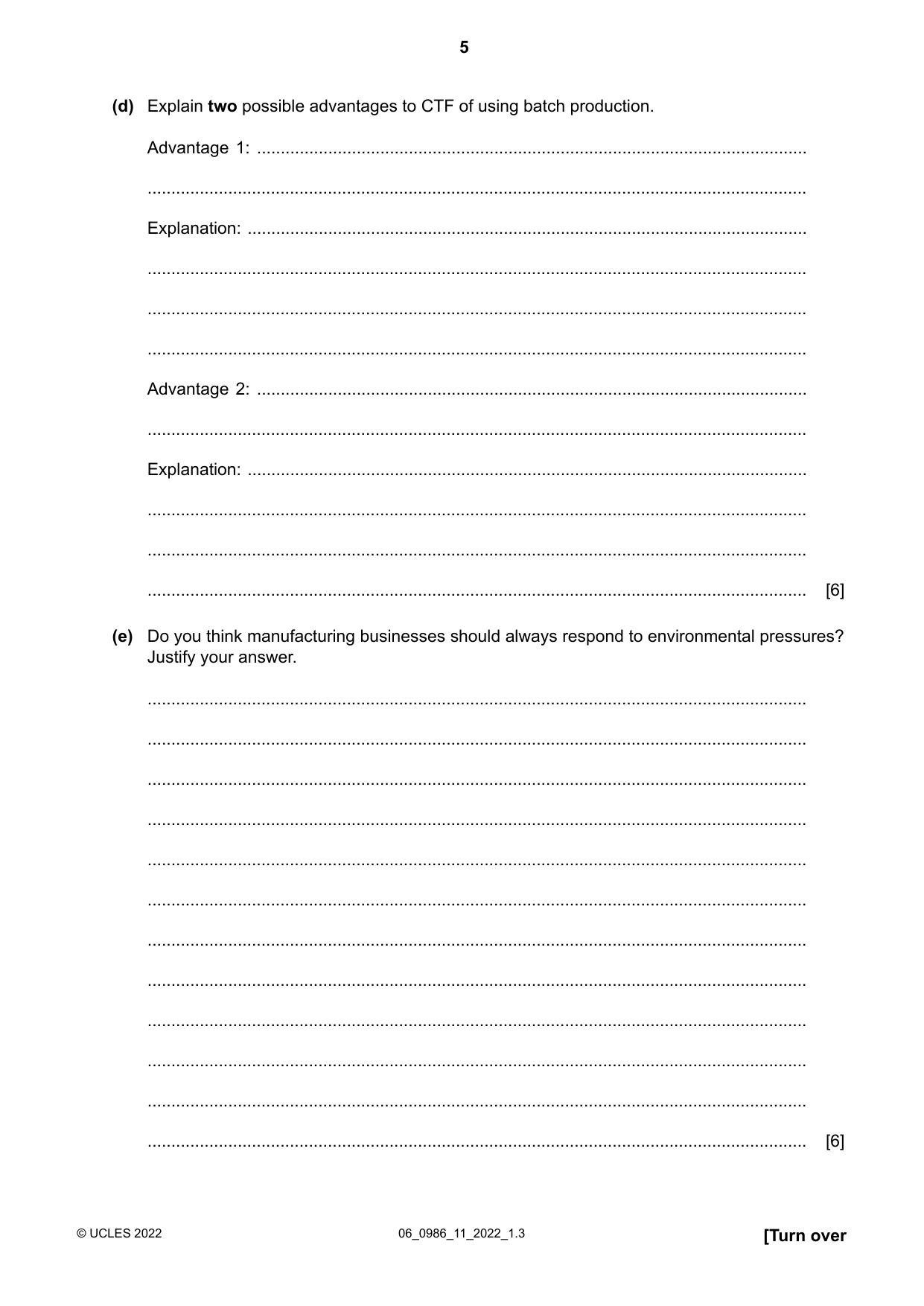 Cambridge IGCSE Business Studies (9-1) 0986 2022 May/June Paper 1 · Variant 1 question paper, page 5 of 12