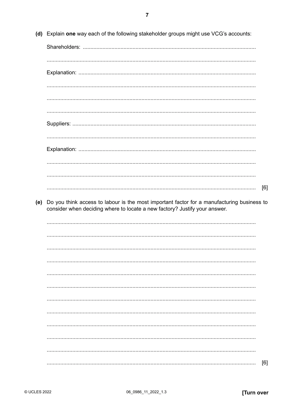 Cambridge IGCSE Business Studies (9-1) 0986 2022 May/June Paper 1 · Variant 1 question paper, page 7 of 12
