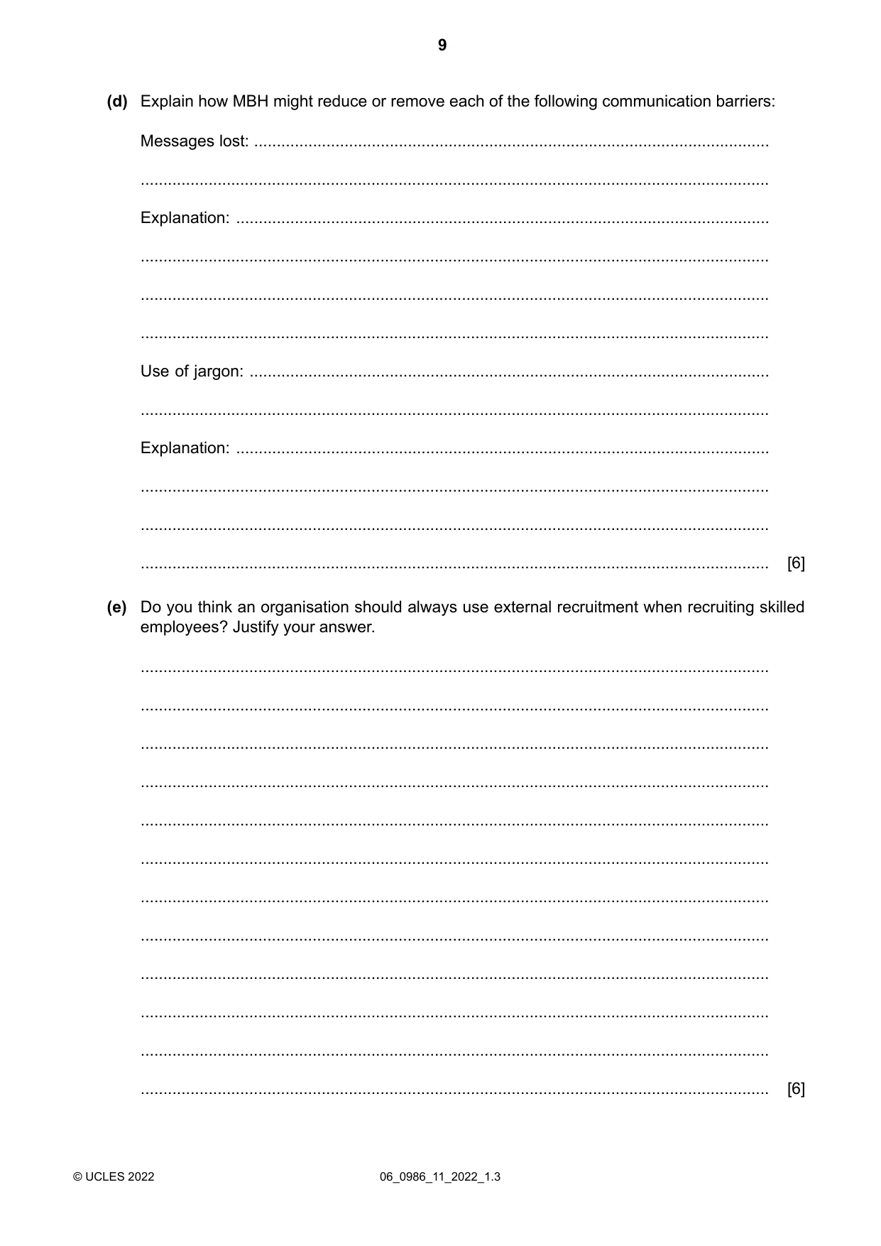 Cambridge IGCSE Business Studies (9-1) 0986 2022 May/June Paper 1 · Variant 1 question paper, page 9 of 12
