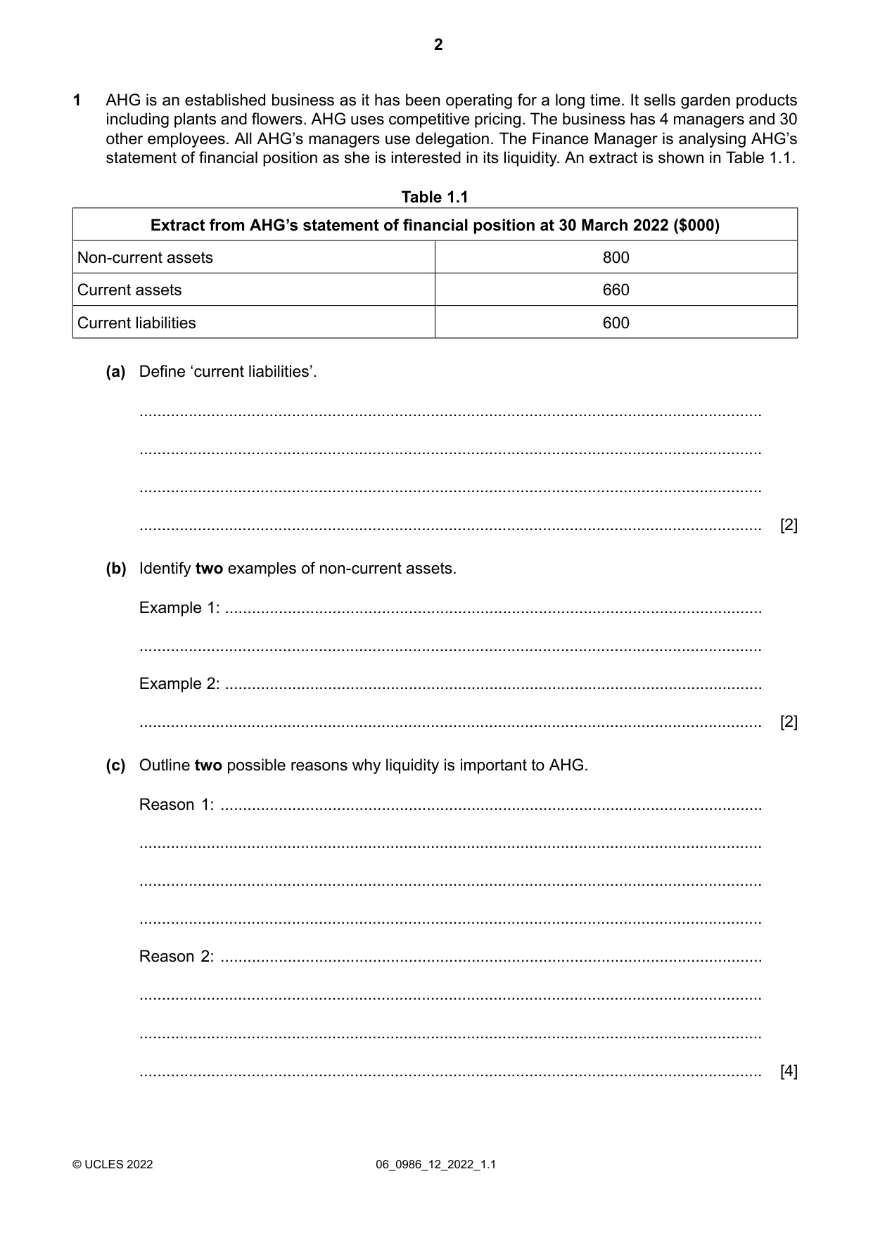 Cambridge IGCSE Business Studies (9-1) 0986 2022 May/June Paper 1 · Variant 2 question paper, page 2 of 12