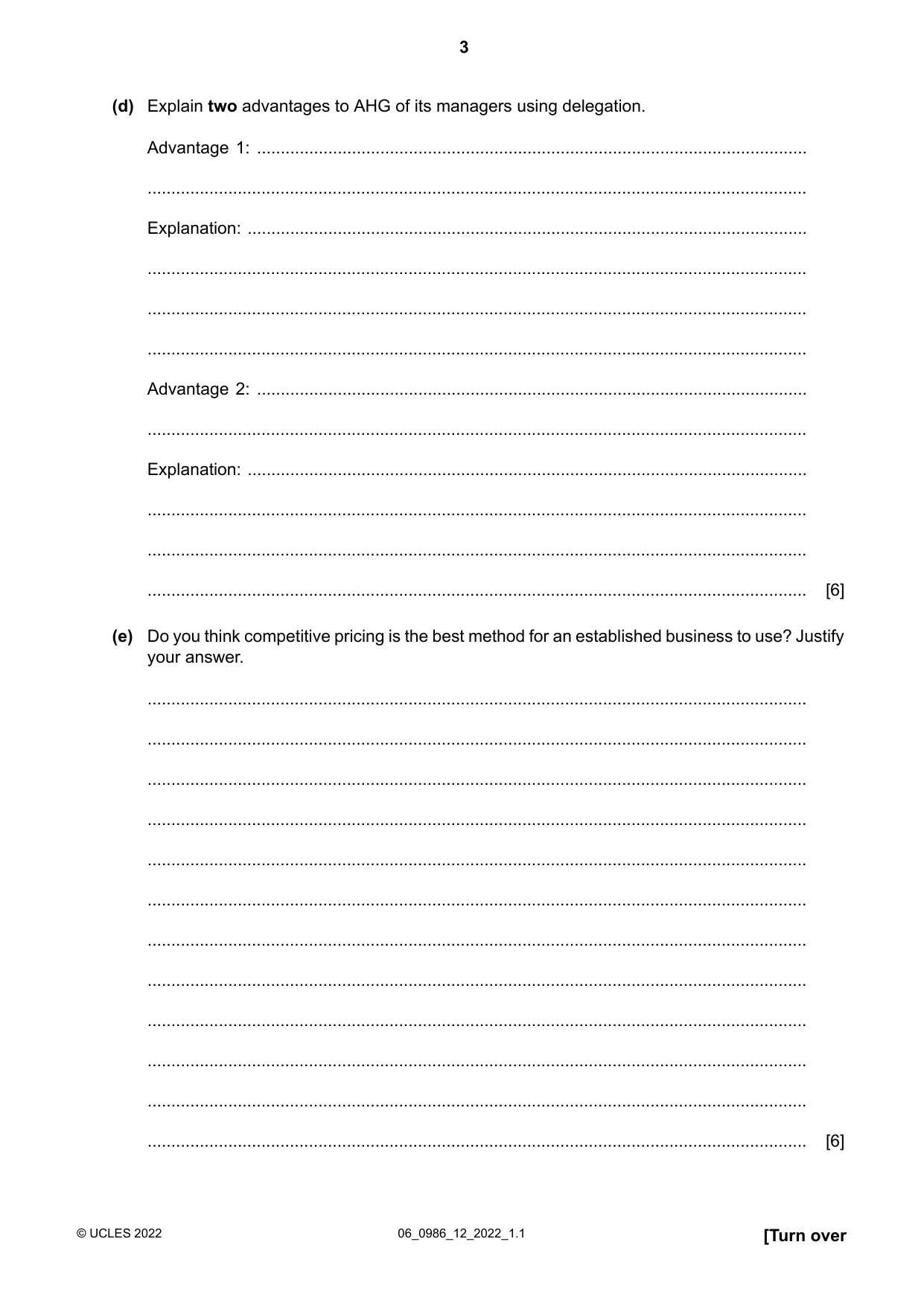 Cambridge IGCSE Business Studies (9-1) 0986 2022 May/June Paper 1 · Variant 2 question paper, page 3 of 12