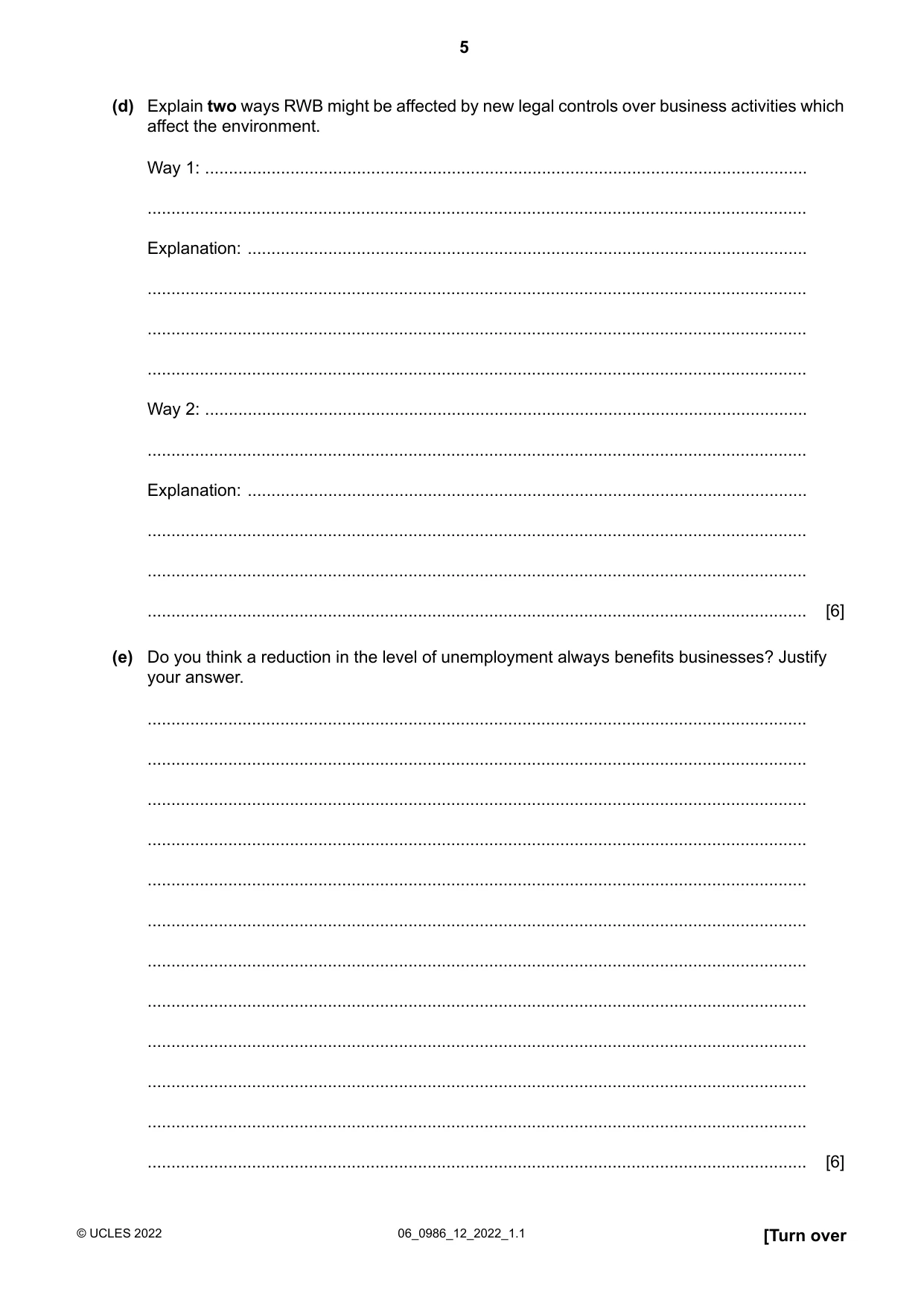 Cambridge IGCSE Business Studies (9-1) 0986 2022 May/June Paper 1 · Variant 2 question paper, page 5 of 12