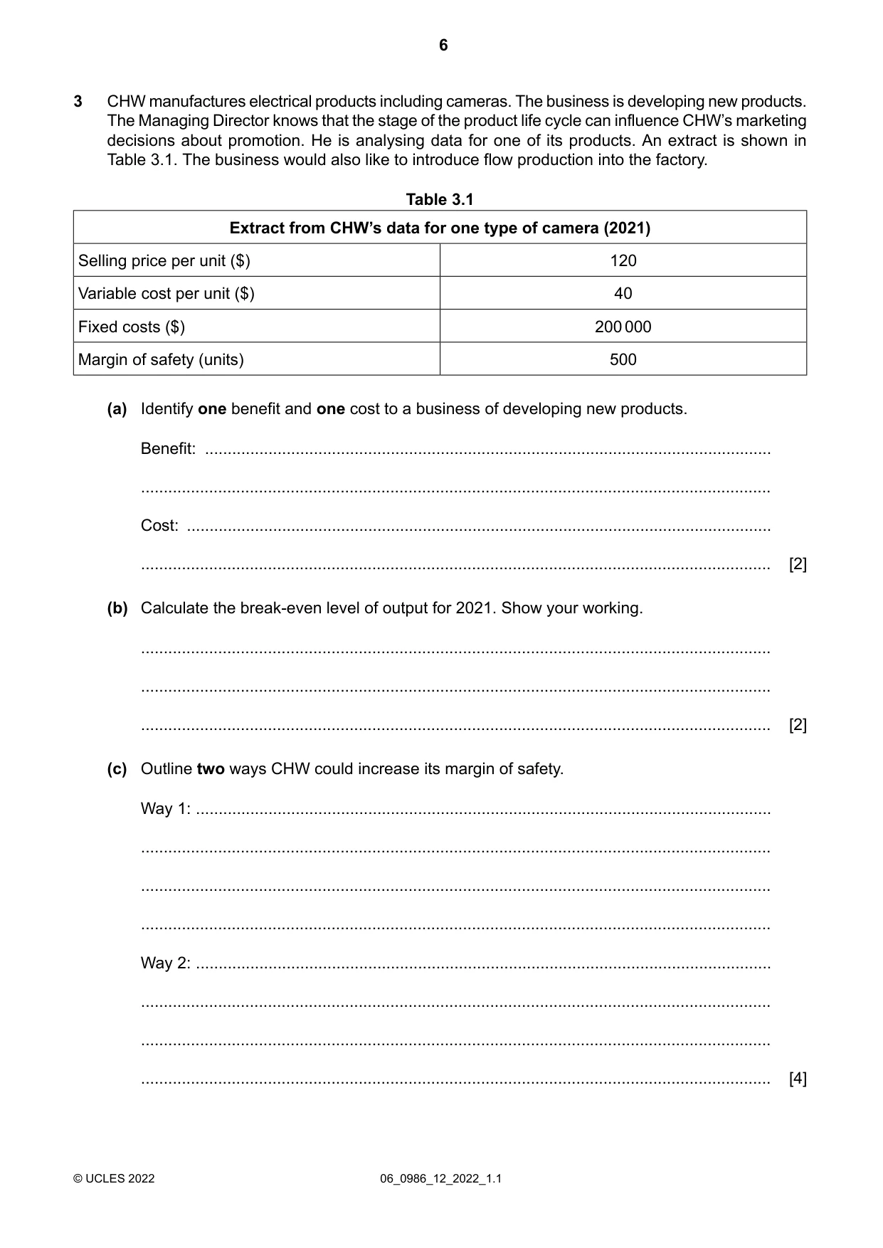 Cambridge IGCSE Business Studies (9-1) 0986 2022 May/June Paper 1 · Variant 2 question paper, page 6 of 12