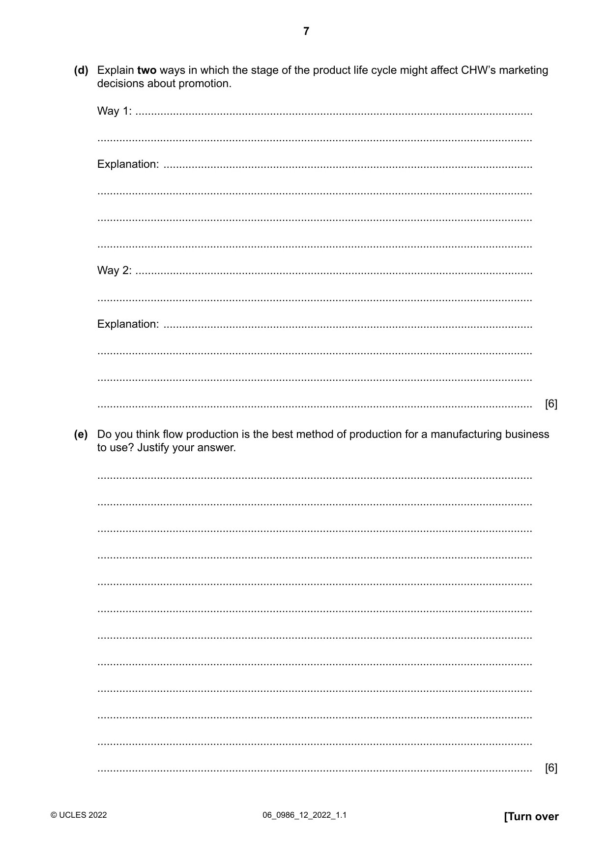 Cambridge IGCSE Business Studies (9-1) 0986 2022 May/June Paper 1 · Variant 2 question paper, page 7 of 12