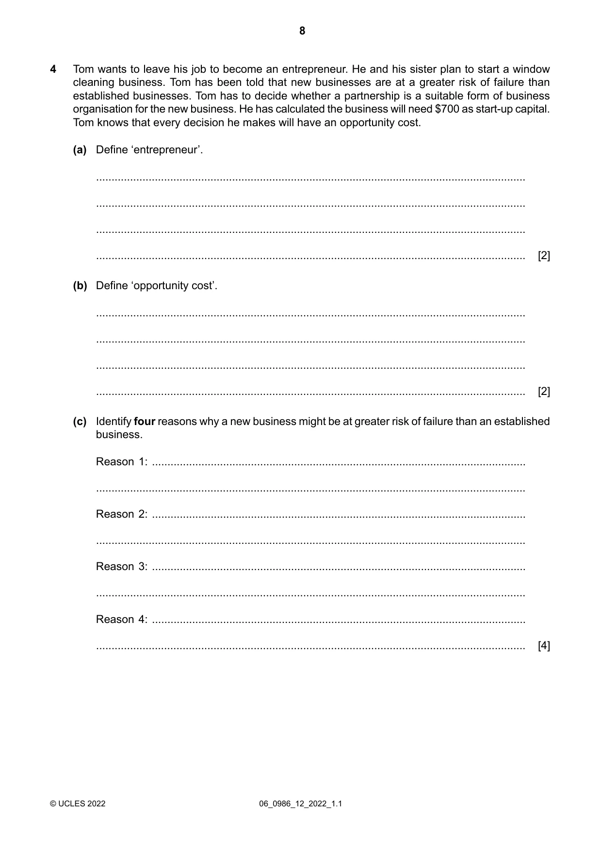 Cambridge IGCSE Business Studies (9-1) 0986 2022 May/June Paper 1 · Variant 2 question paper, page 8 of 12
