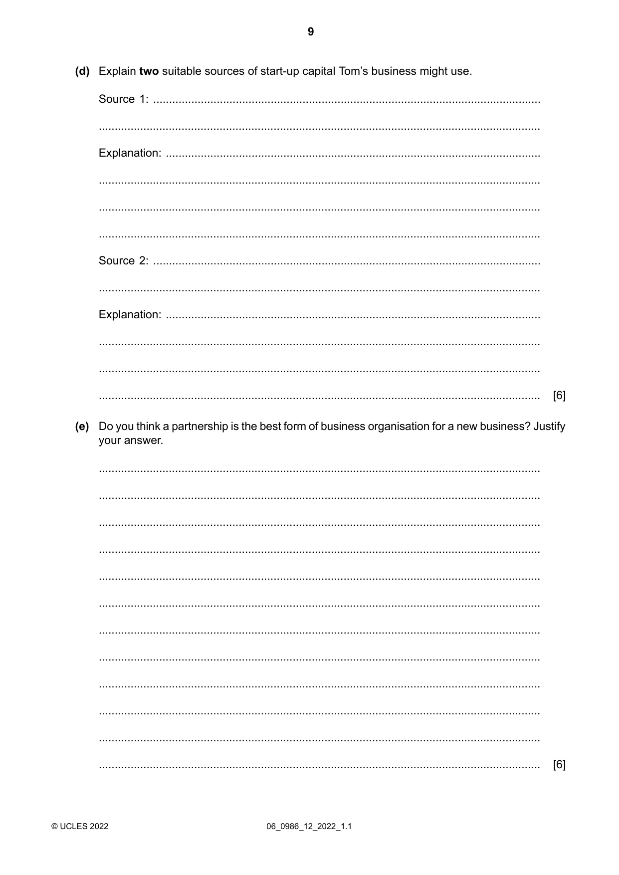 Cambridge IGCSE Business Studies (9-1) 0986 2022 May/June Paper 1 · Variant 2 question paper, page 9 of 12