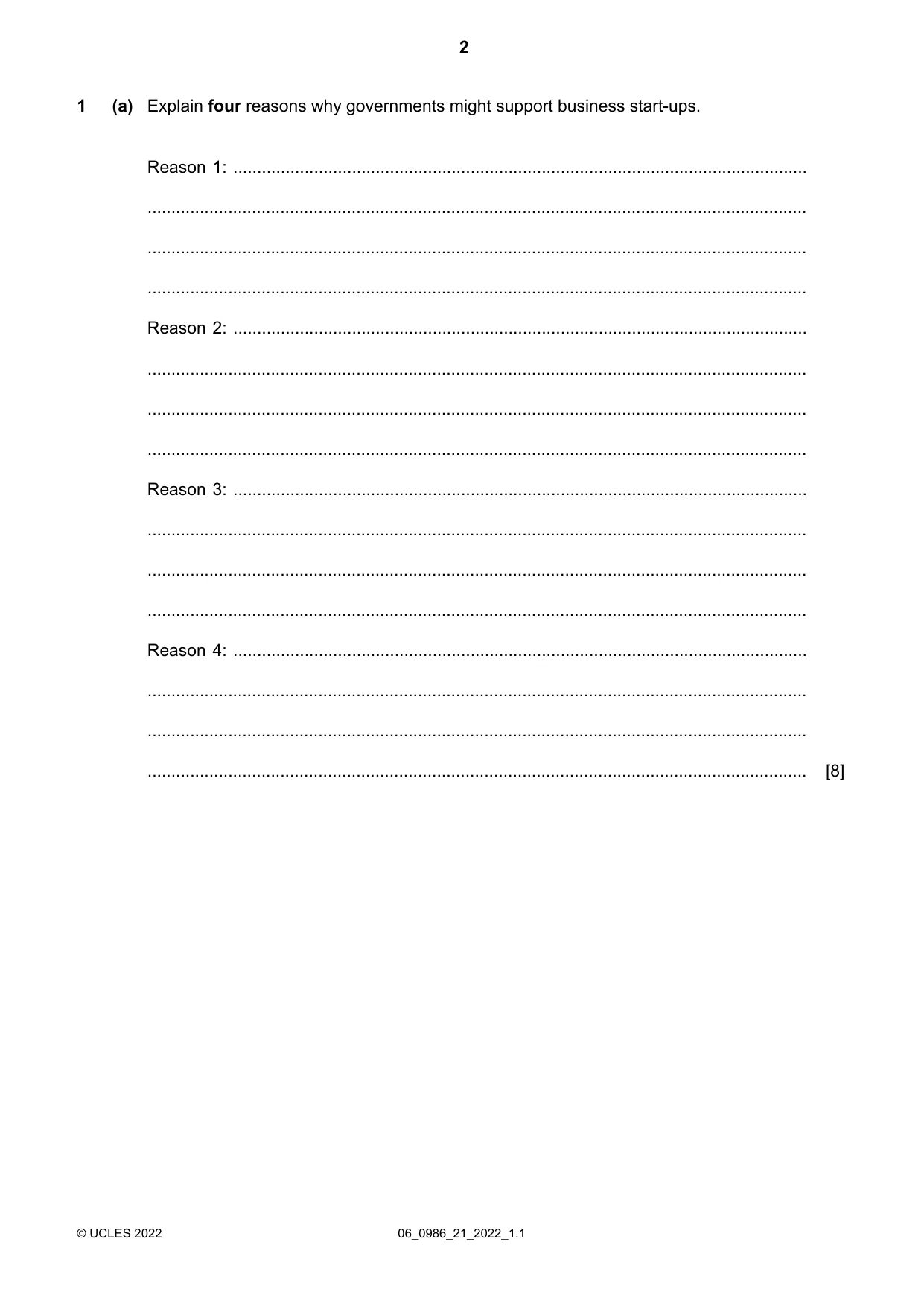 Cambridge IGCSE Business Studies (9-1) 0986 2022 May/June Paper 2 · Variant 1 question paper, page 2 of 12