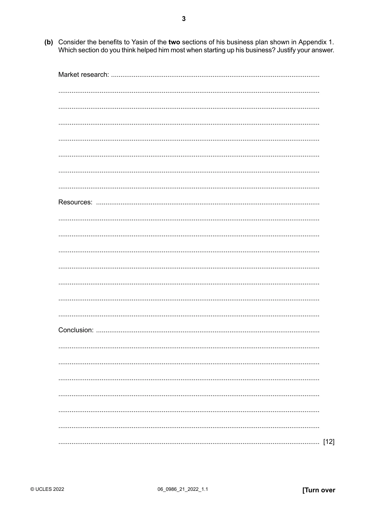 Cambridge IGCSE Business Studies (9-1) 0986 2022 May/June Paper 2 · Variant 1 question paper, page 3 of 12