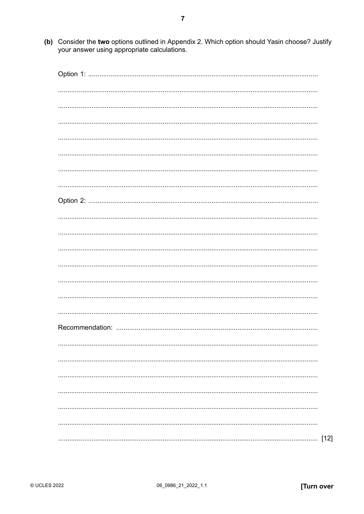 Cambridge IGCSE Business Studies (9-1) 0986 2022 May/June Paper 2 · Variant 1 question paper, page 7 of 12