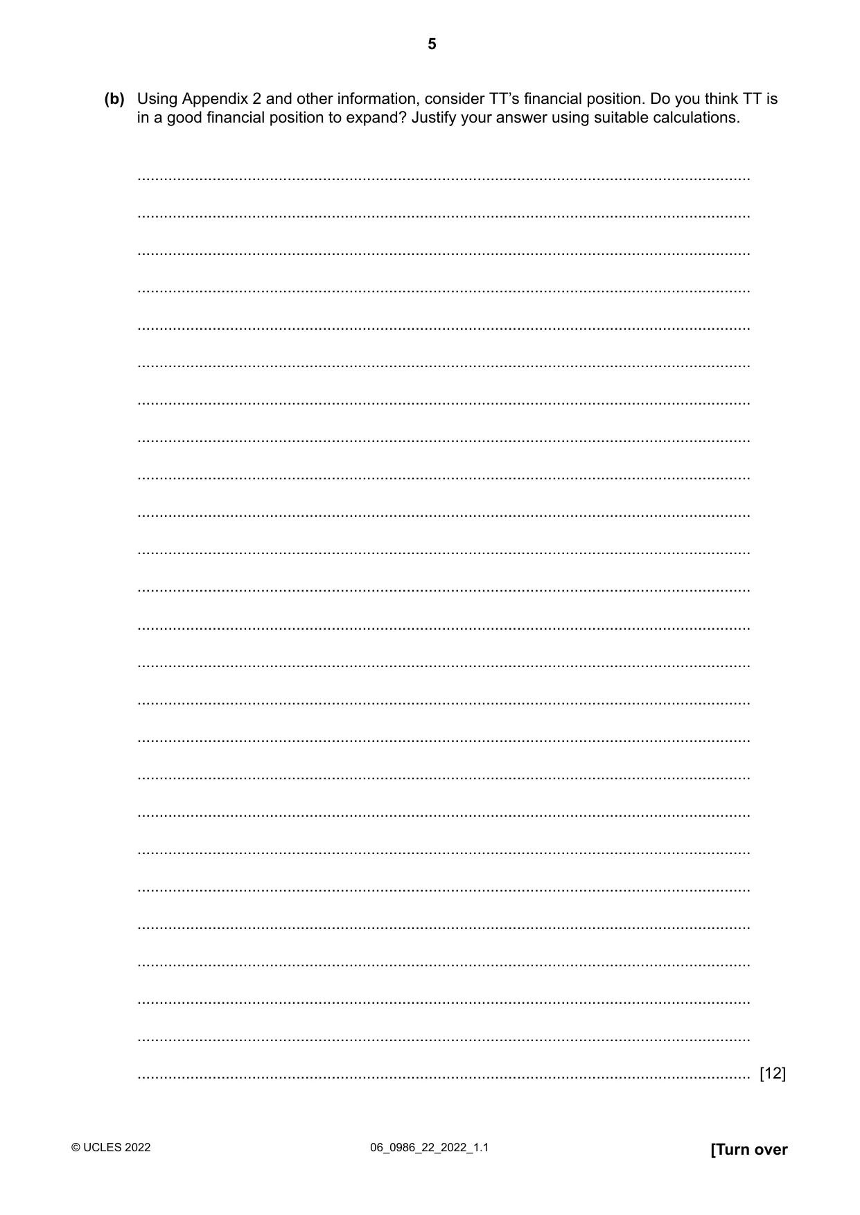 Cambridge IGCSE Business Studies (9-1) 0986 2022 May/June Paper 2 · Variant 2 question paper, page 5 of 12